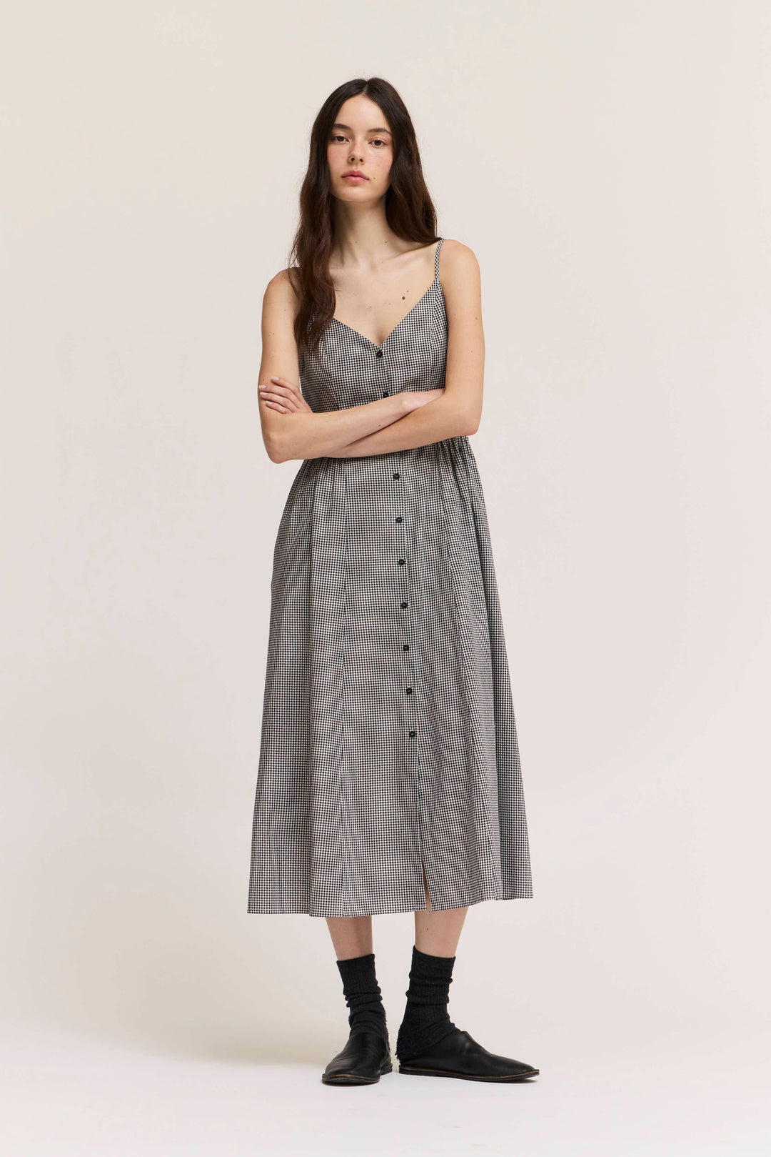 Grade and Gather | Strappy Button Down Gingham Midi Dress