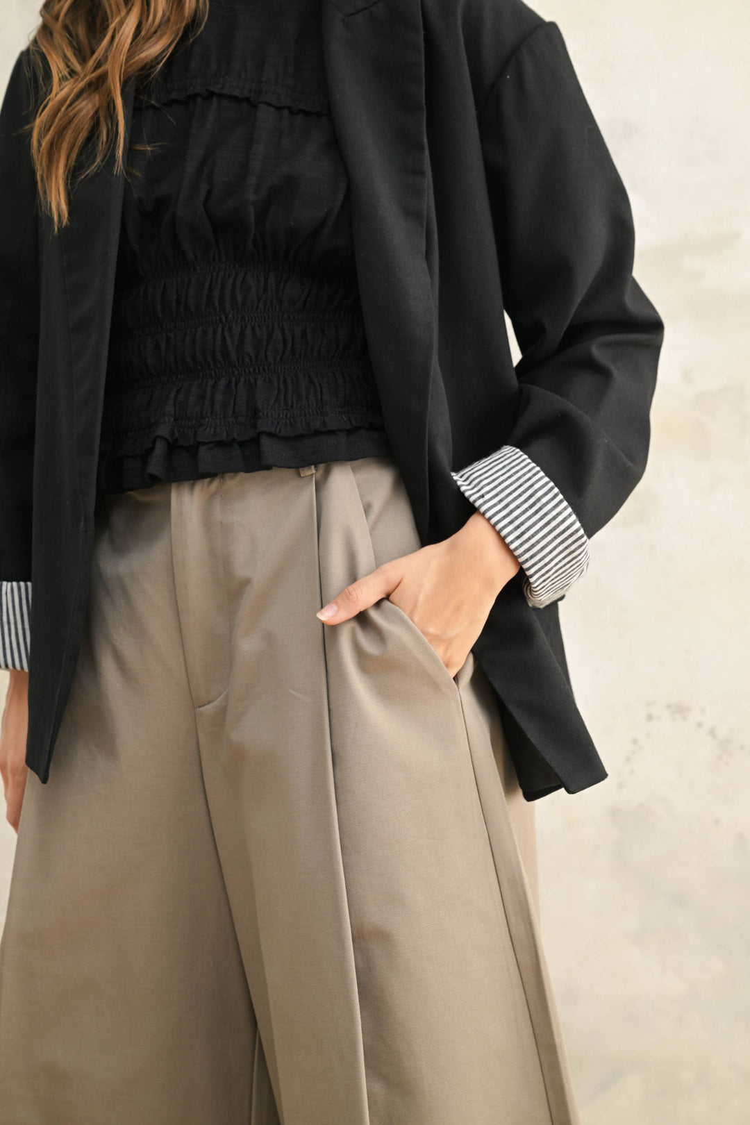 Miou Muse | Rayon Blazer with Striped cuff