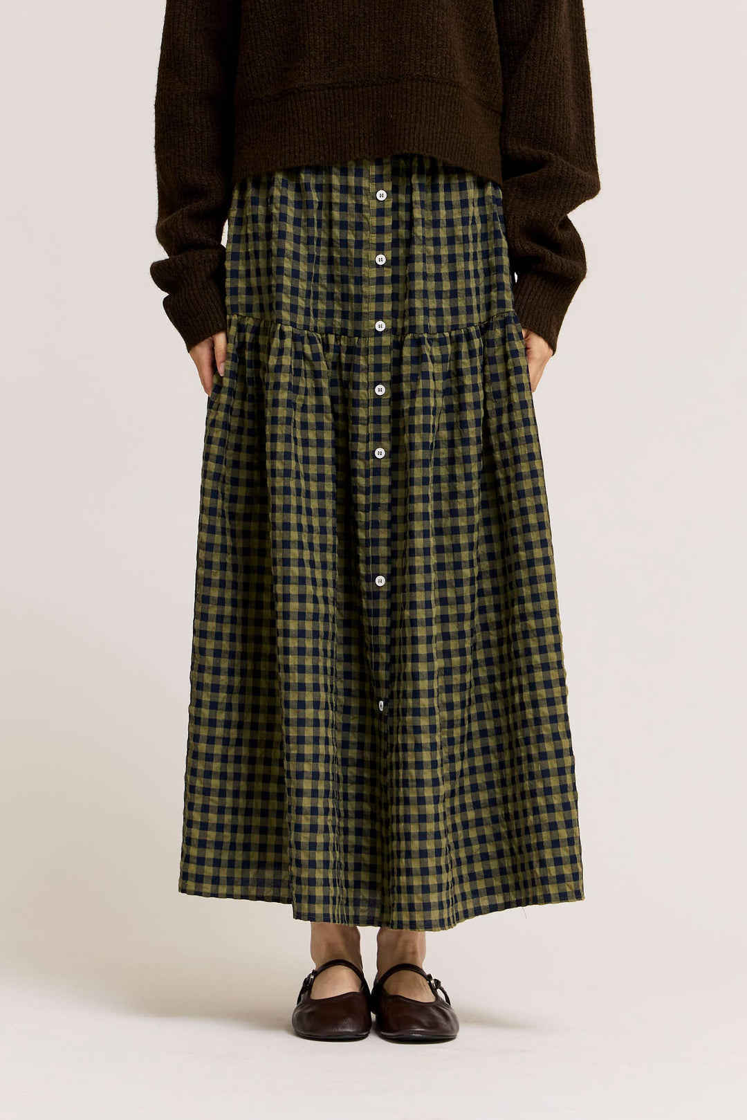 Grade and Gather | Front Button Checkered Skirt