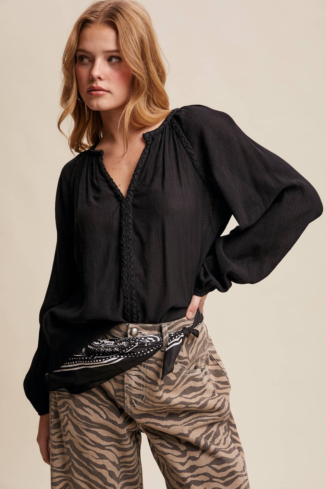 Listicle | Braided Trim Peasant Blouse