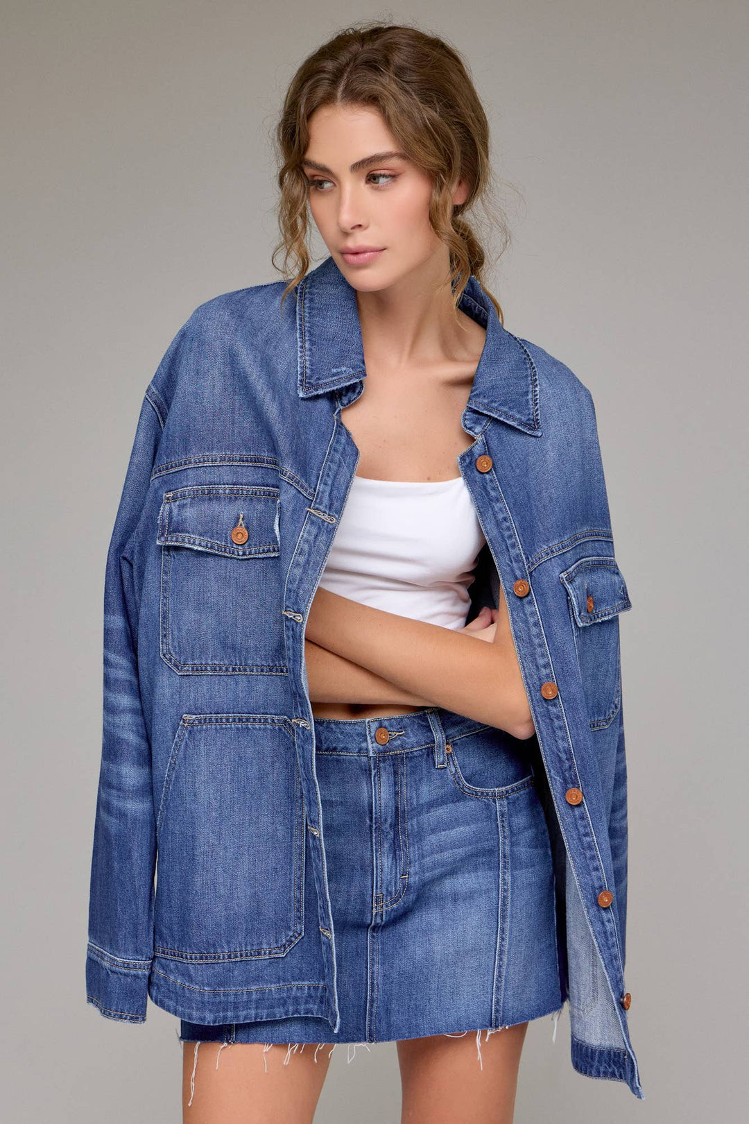 Hidden Jeans | Medium Wash Oversized Shirt