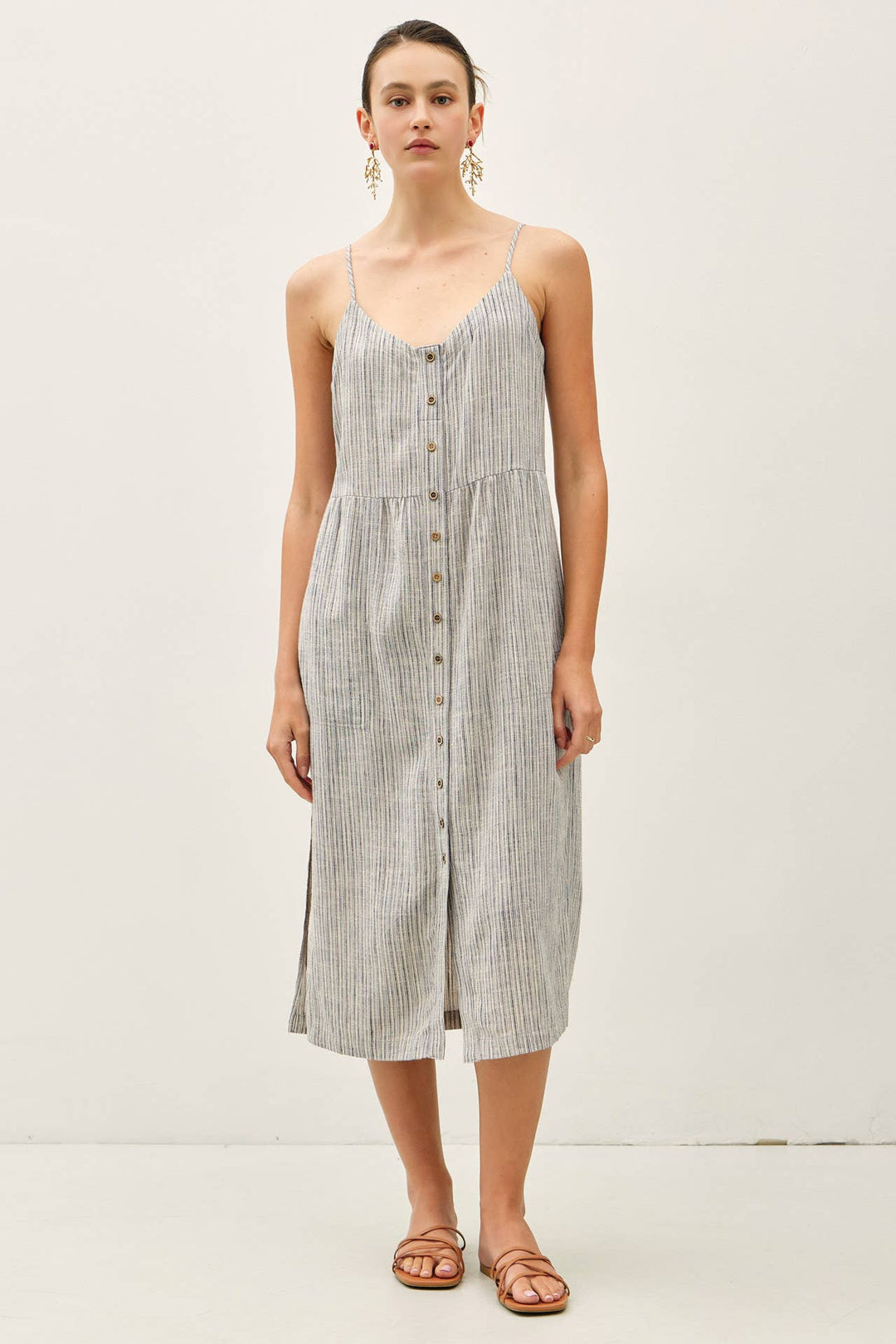 Be Cool | Striped Linen Blend Button Up Tank Dress
