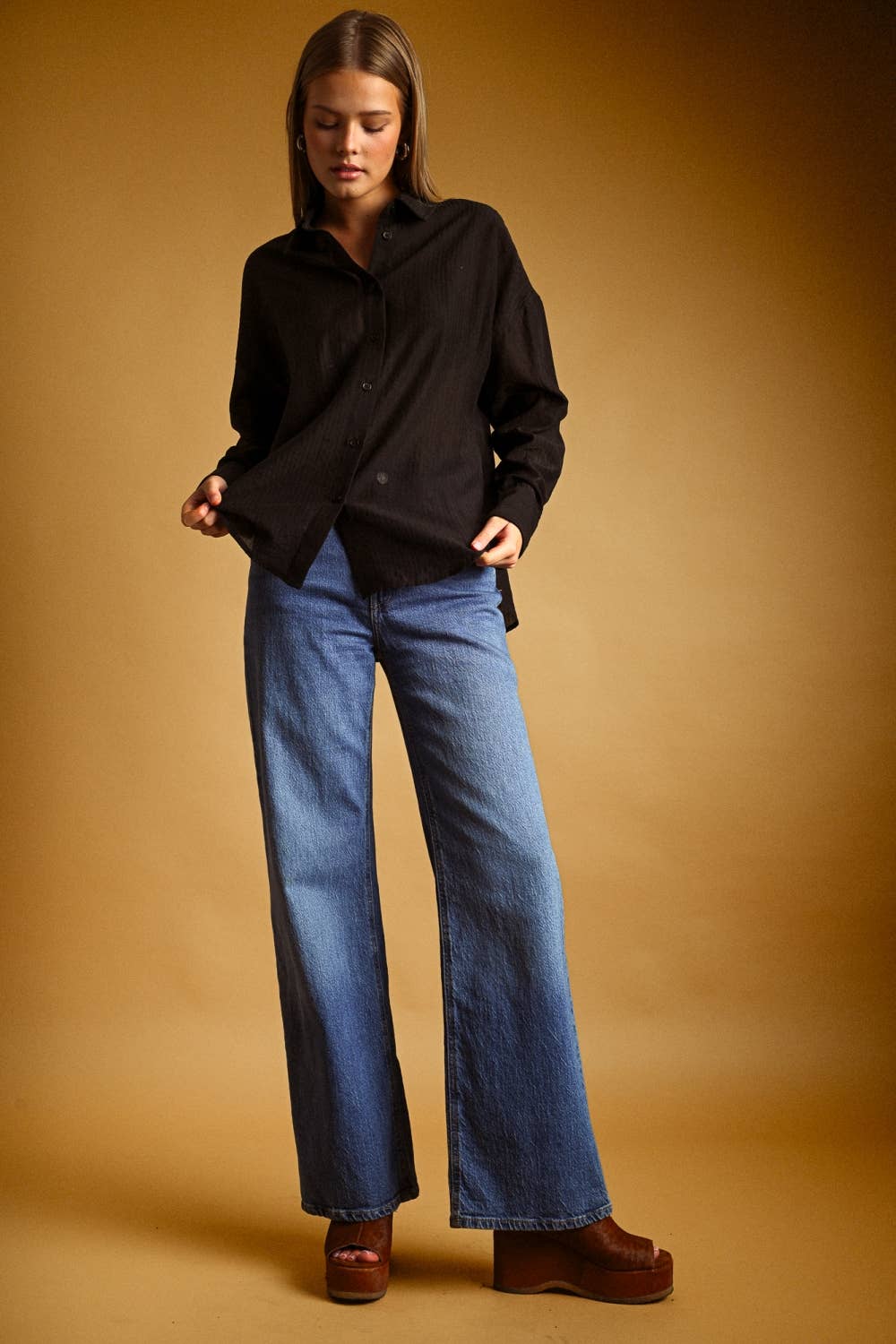 Miou Muse | Pin Striped Sheer Button Front Shirt