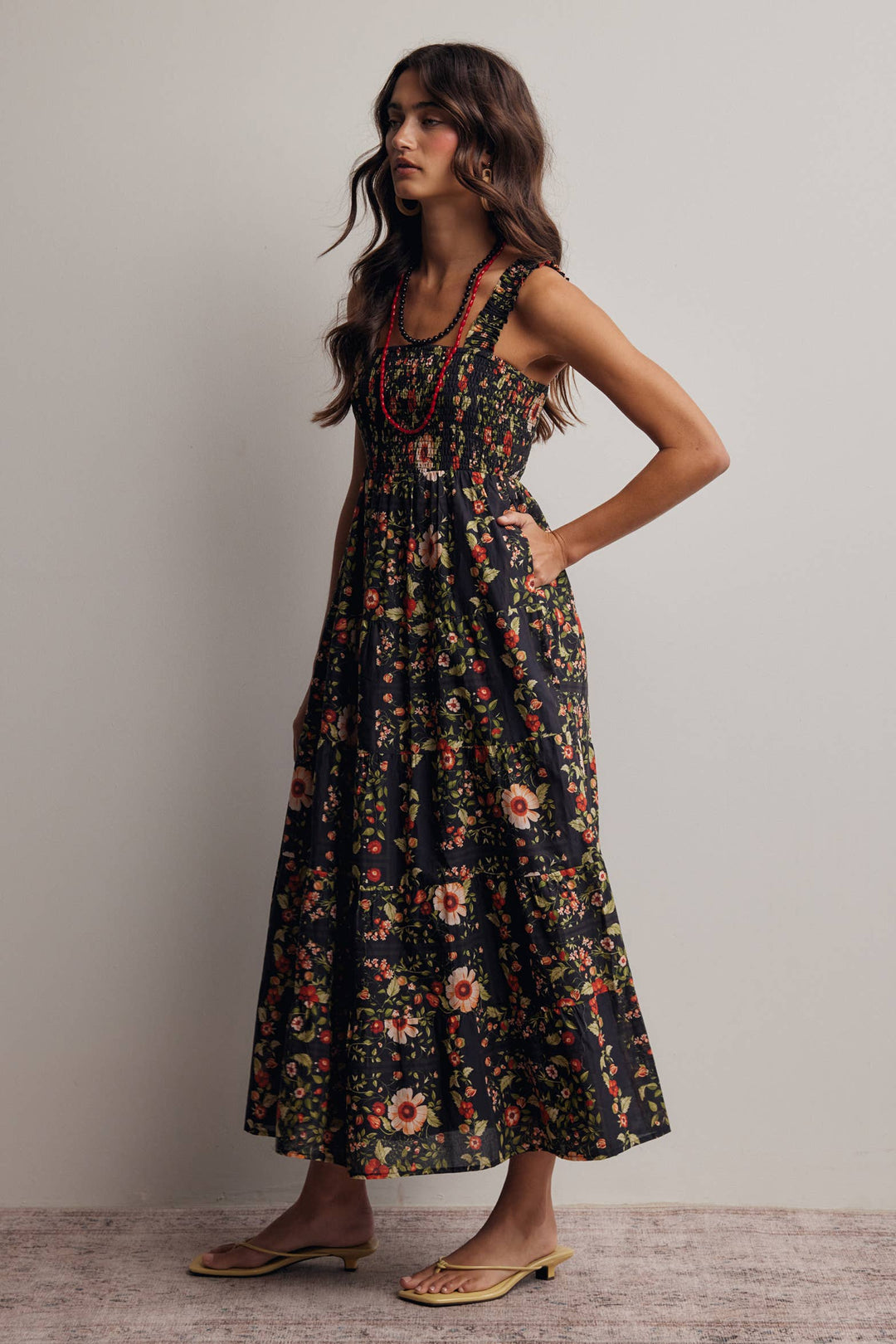 Forte | Floral Smocked Tiered Midi Dress