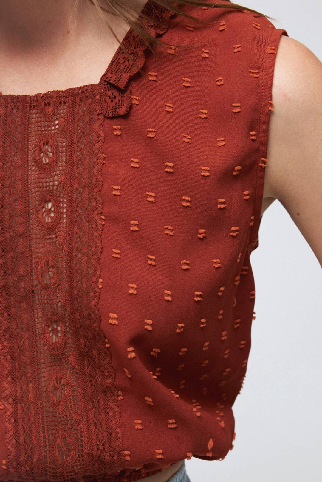 Lara Daisy | Square Neck Lace Trim Elastic Waist Blouse Top