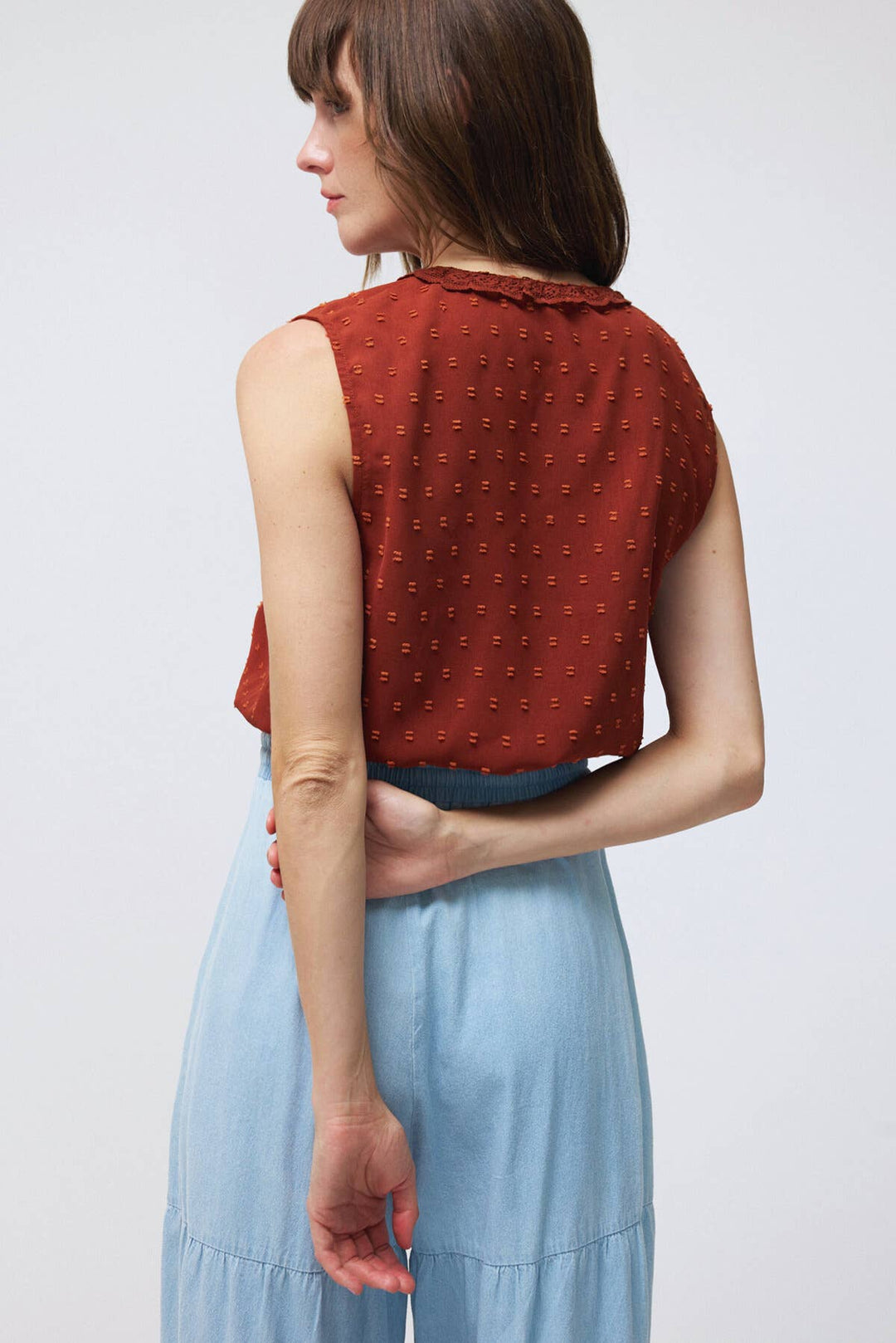 Lara Daisy | Square Neck Lace Trim Elastic Waist Blouse Top