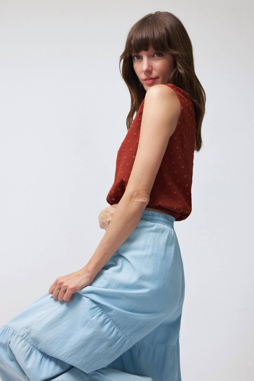 Lara Daisy | Square Neck Lace Trim Elastic Waist Blouse Top