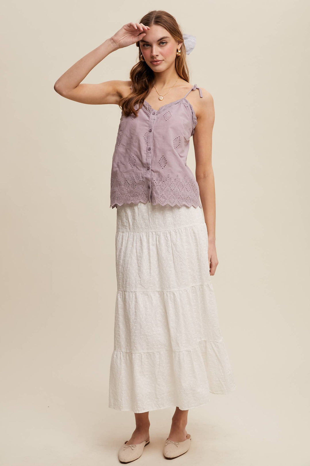 Listicle | Eyelet Embroidered Sleeveless Top