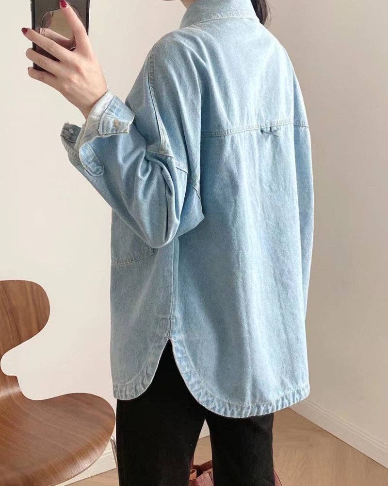 Sweetkama | Ladies Button-Up Pocket Denim Shacket