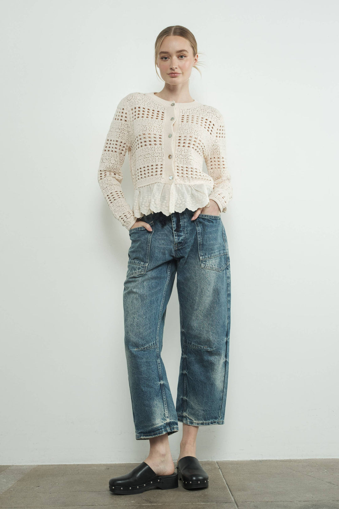 Aaron and Amber | Barrel Denim Pants with Eyelet Waist