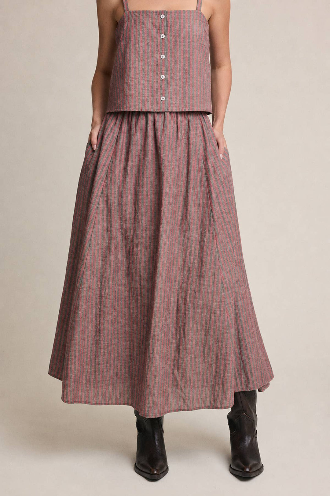 Raisonnel | Striped Linen Blend Midi Skirt