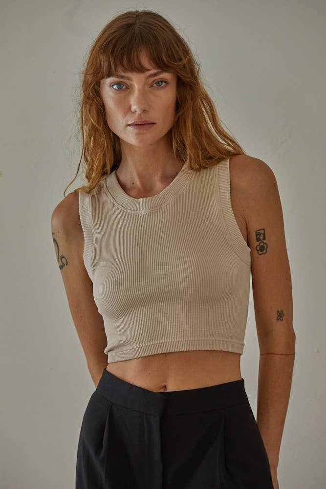 By Together | Knit Seamless Ribbed Round Neck Sleeveless Top