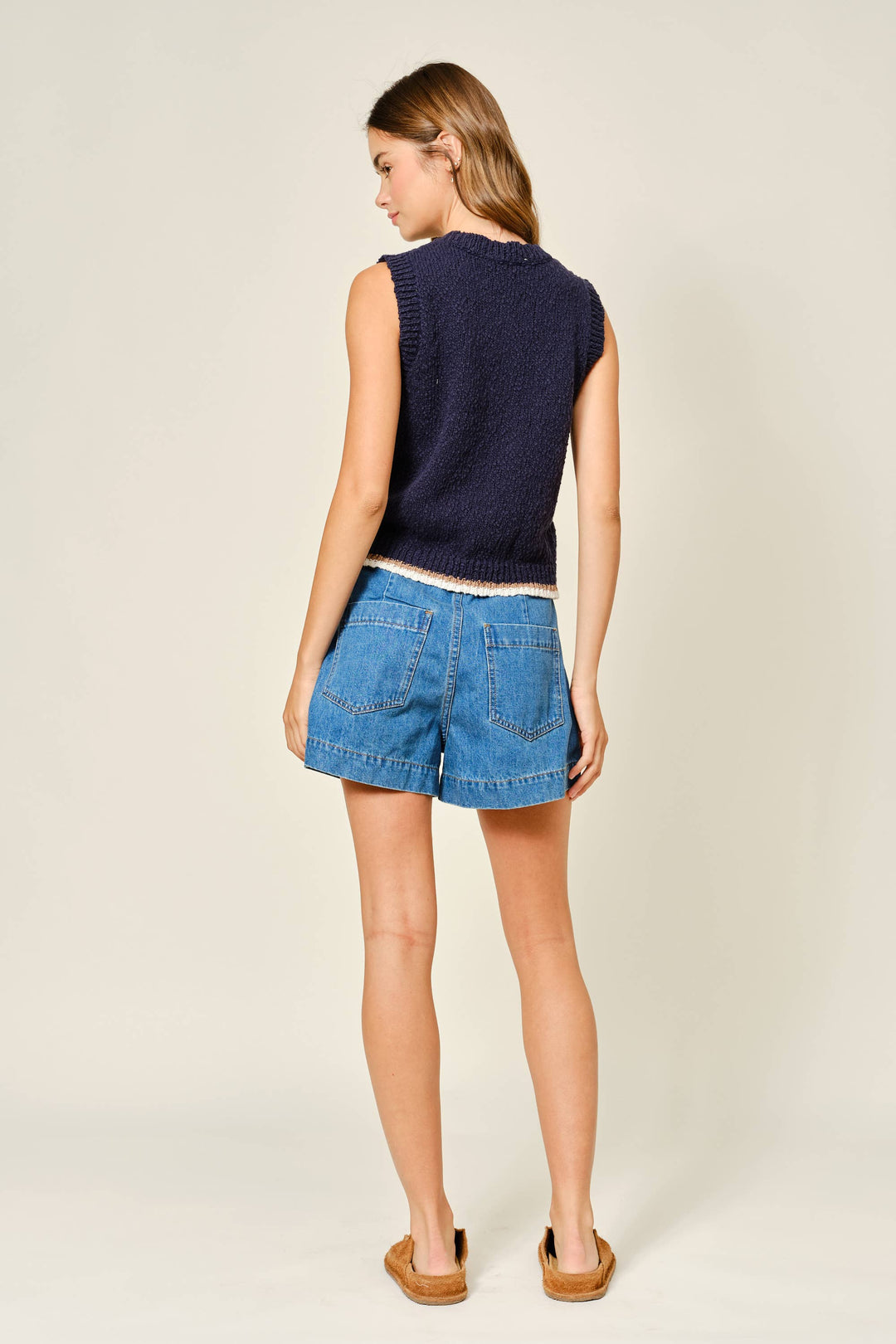 Aaron and Amber | Mid Rise Flare Denim Shorts