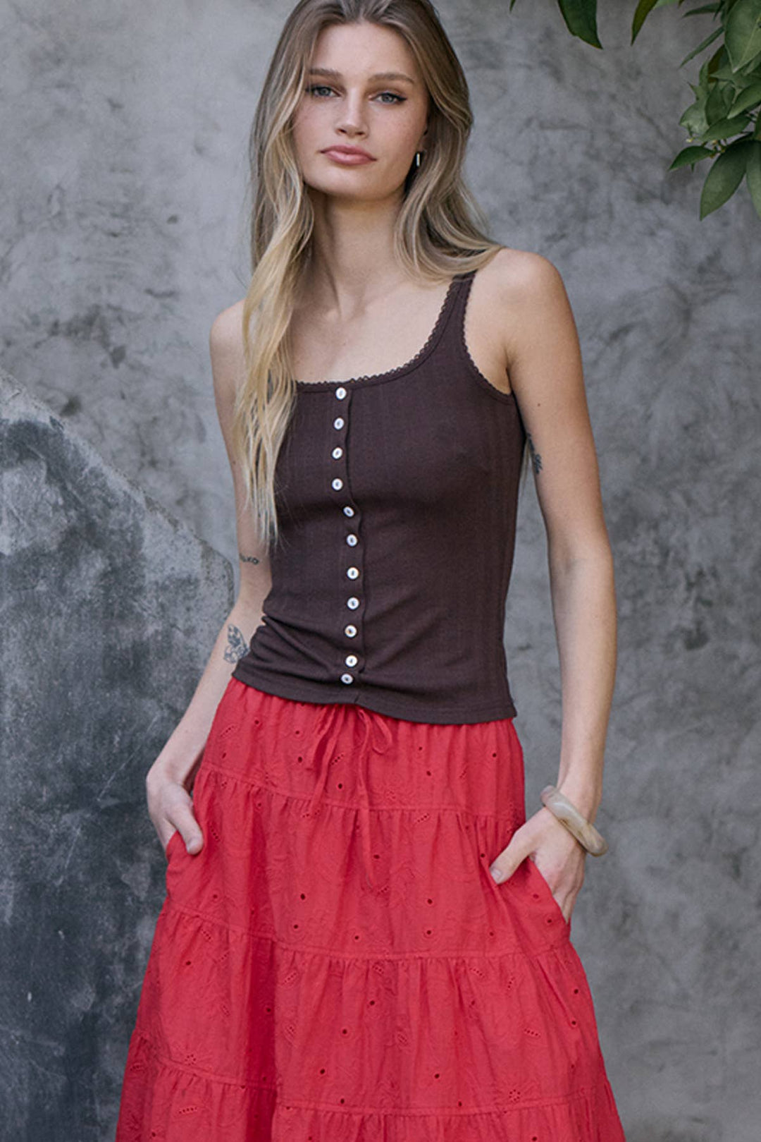 Raisonnel | Pointelle Ribbed Button Front Knit Cami