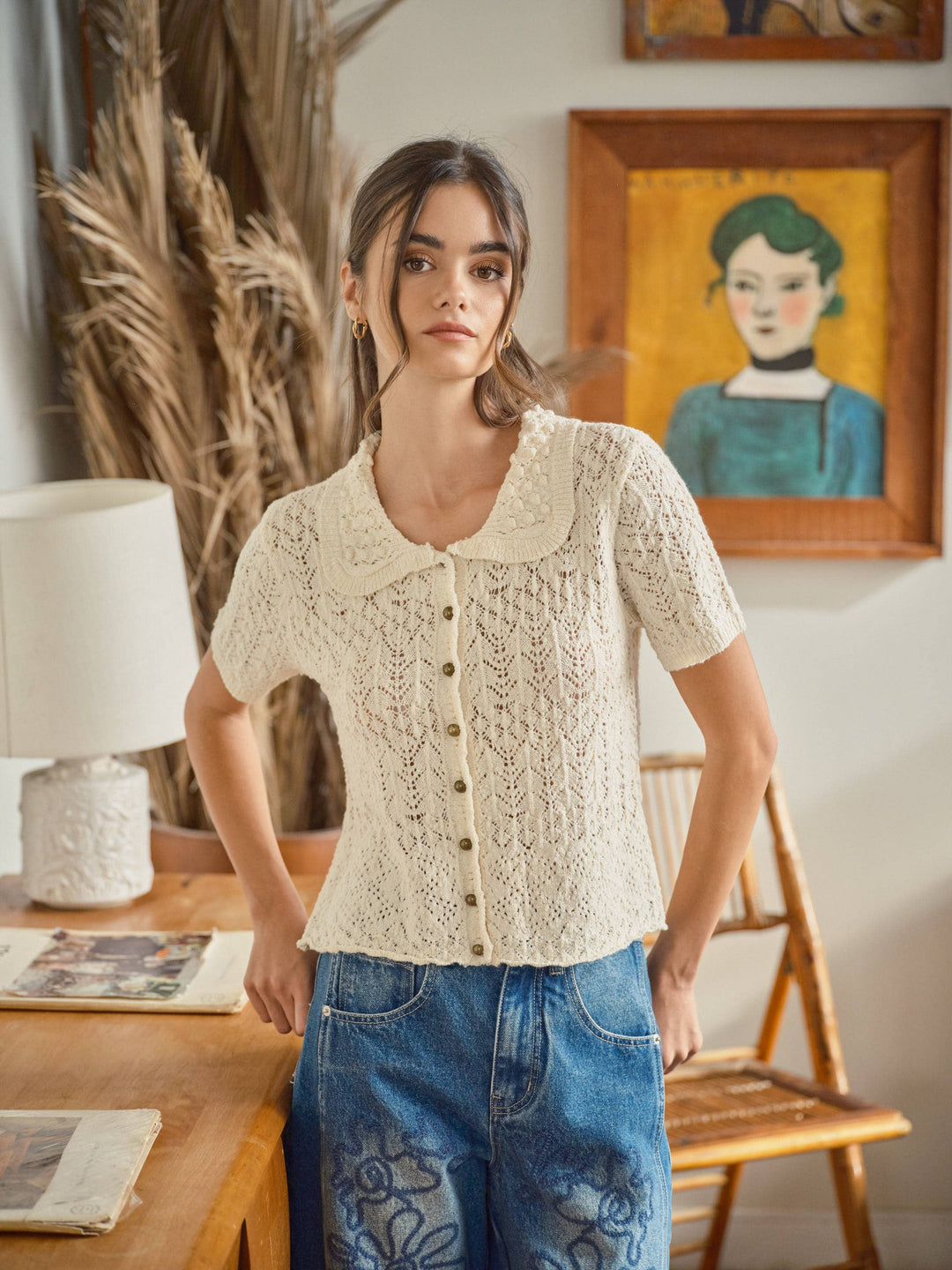 Aaron and Amber | Collared Short Sleeve Open Cardigan