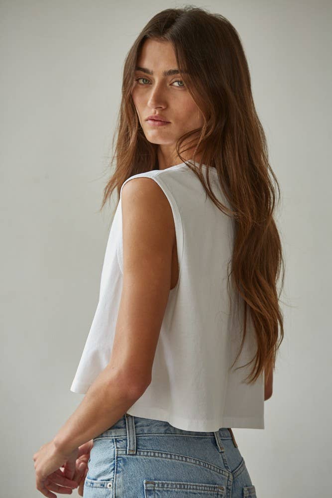 By Together | Knit Cotton Crew Neck Sleeveless Crop Top