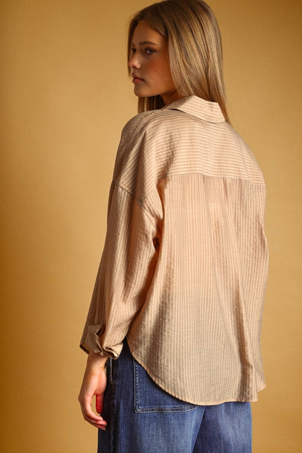 Miou Muse | Pin Striped Sheer Button Front Shirt