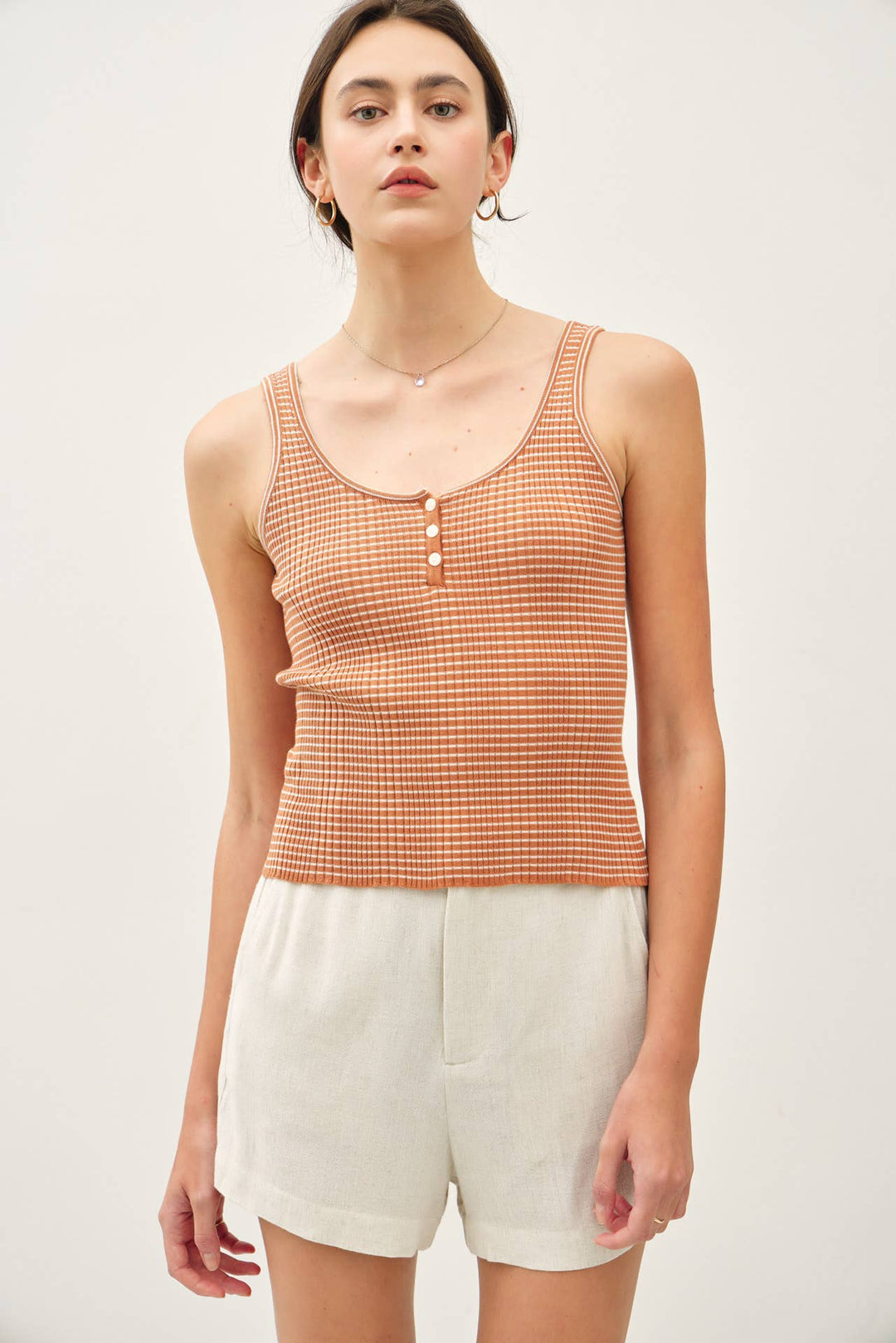 Be Cool | Lightweight striped scoop Neck Button Up Tank