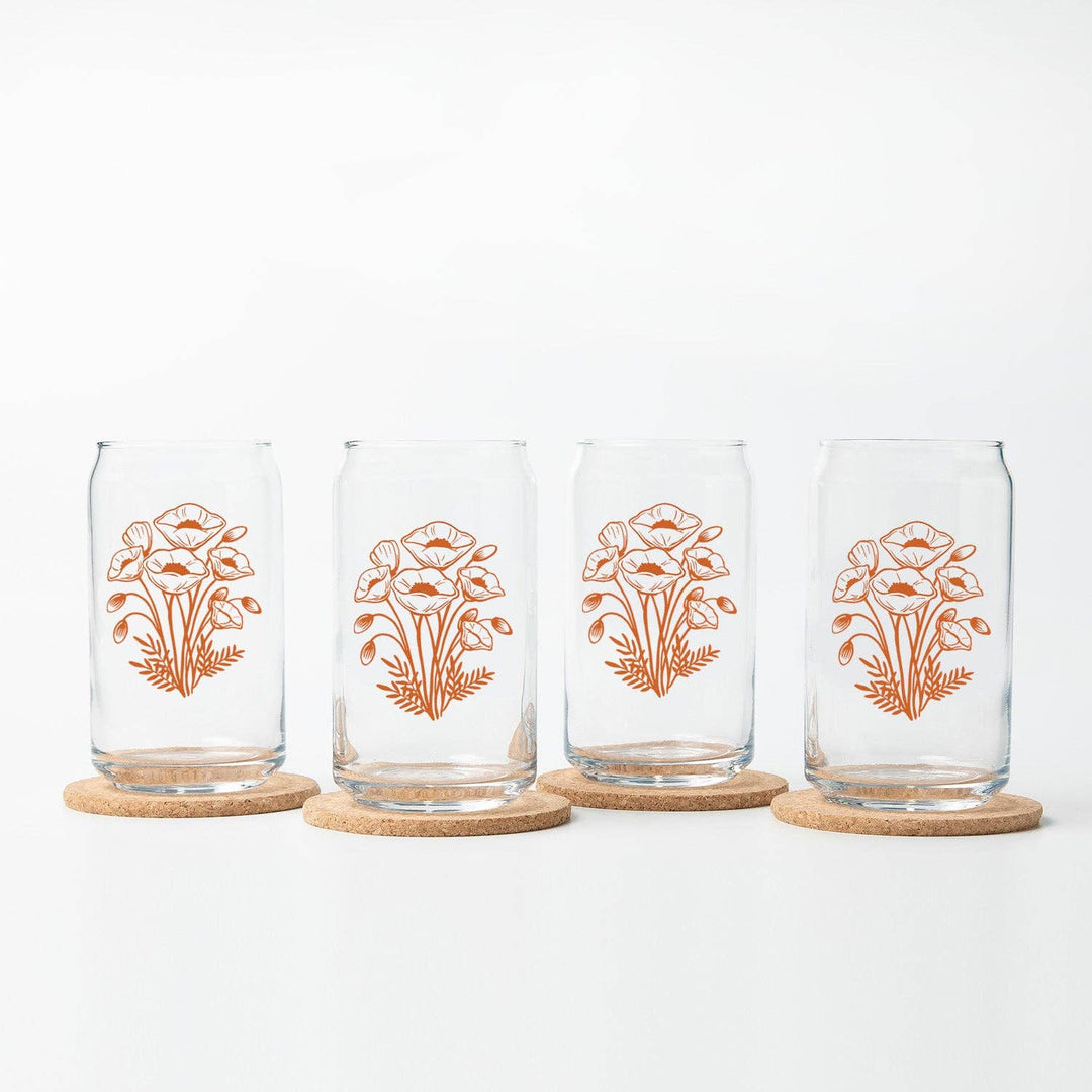 Counter Culture | California Poppy Beer Can Glass – 16 oz Glass Tumbler