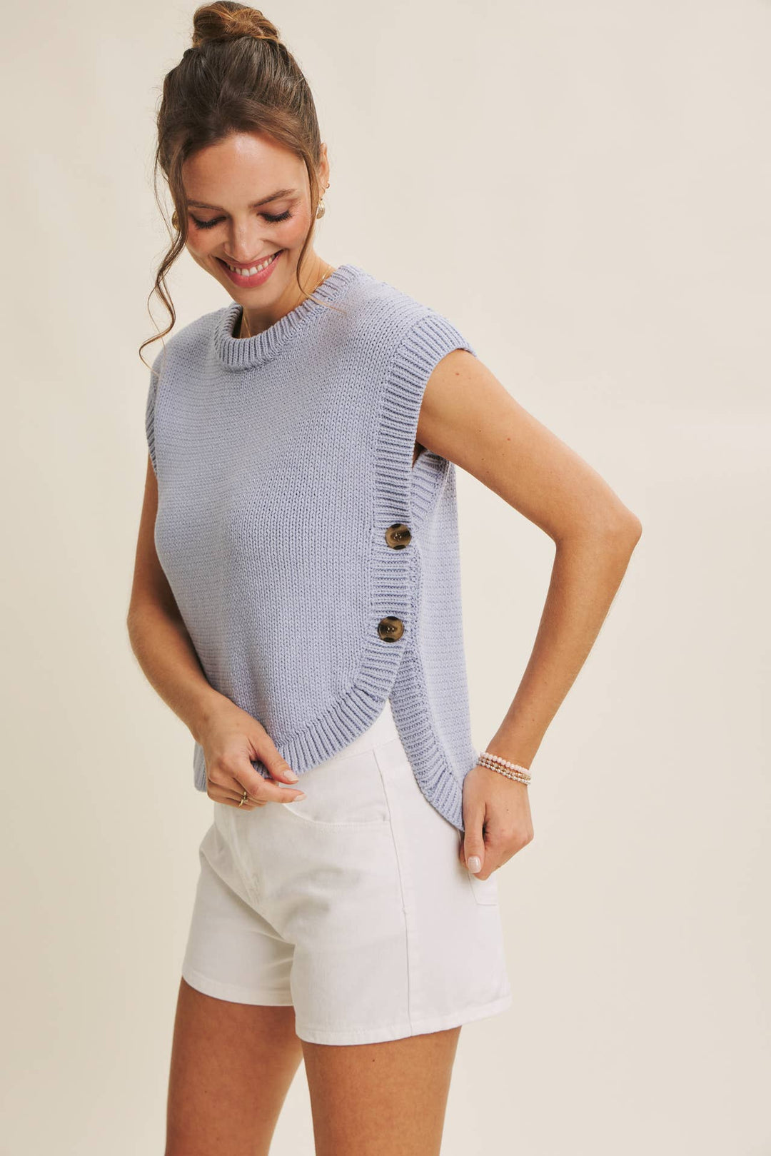 In february | Side Button Sweater Top