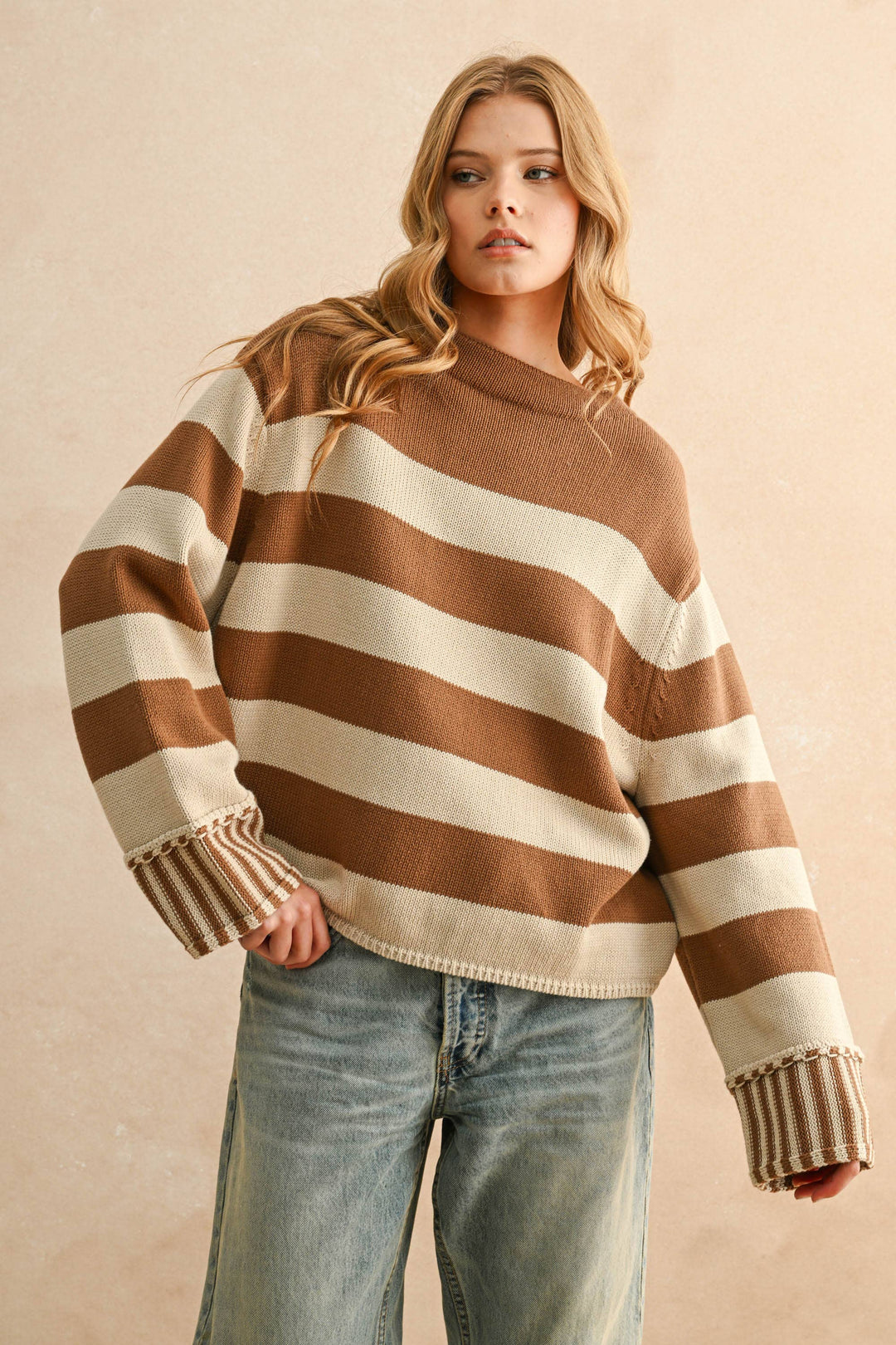 Miou Muse | Mock Neck Cotton Sweater