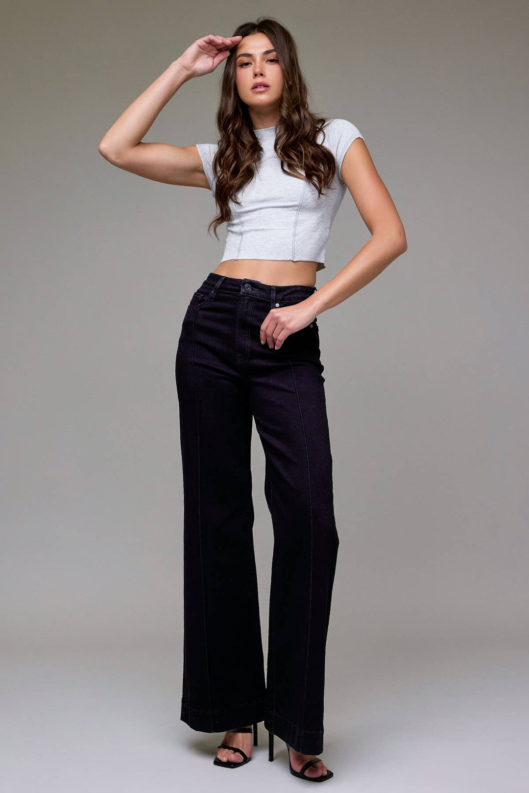 Hidden Jeans | Black Stretch Pintuck High Rise Comfort Flare