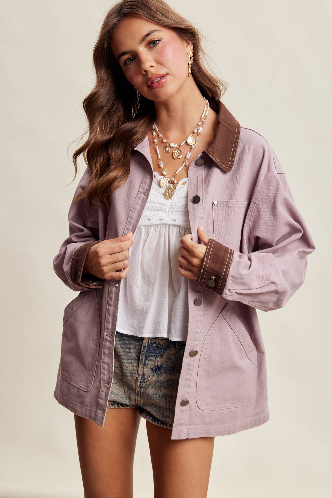 Listicle | Contrast Collar Utility Barn Jacket LJ0271