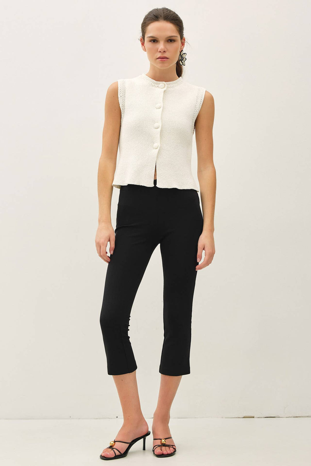 Be Cool | Corchet Trim Button Up Sweater Vest