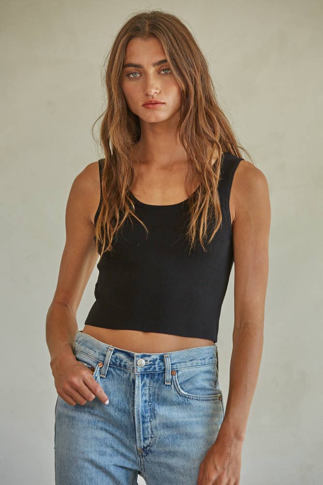 By Together | Knit Sweater Curve Neck Crop Tank Top