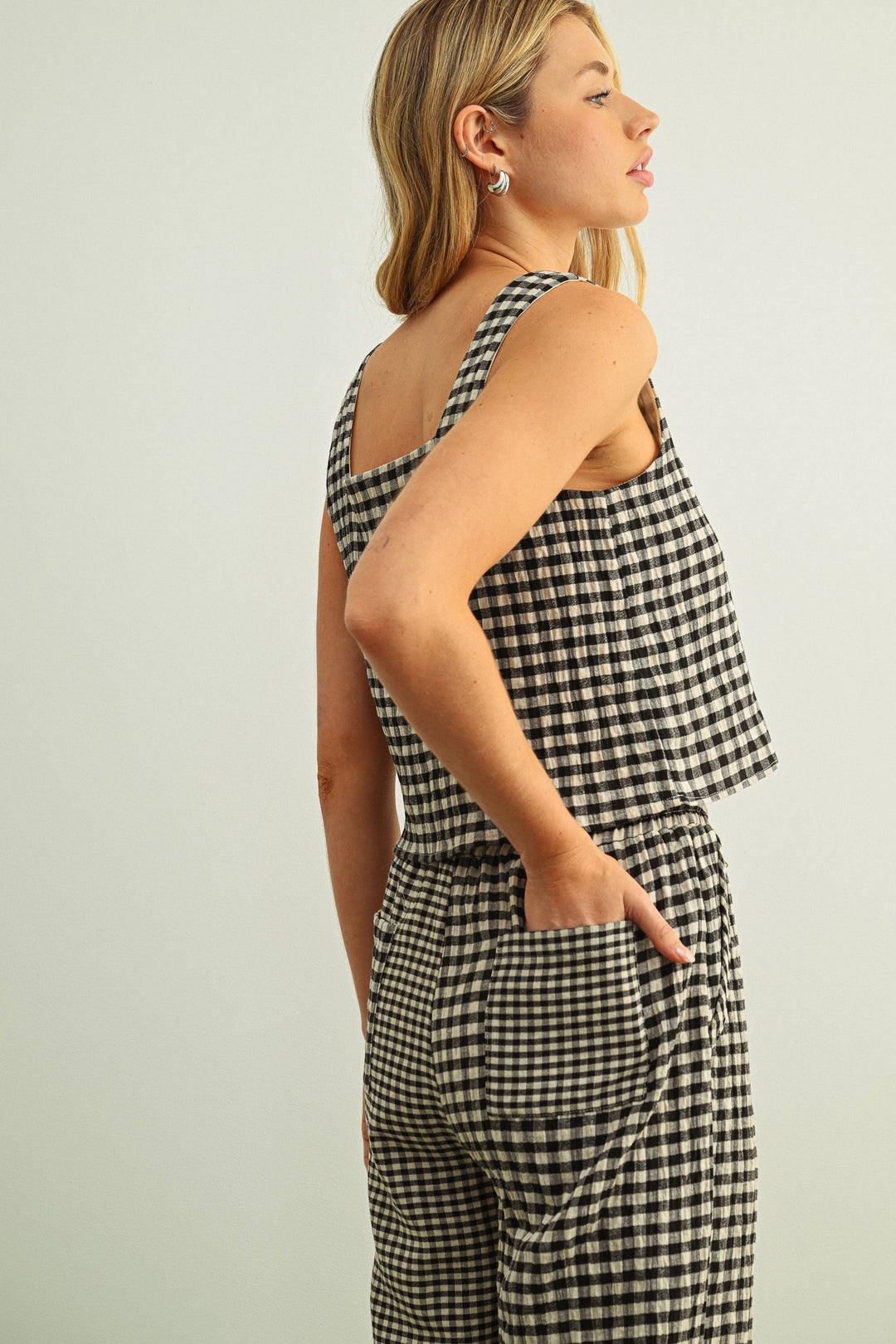 Miou Muse | Gingham Square Neck Tank Top