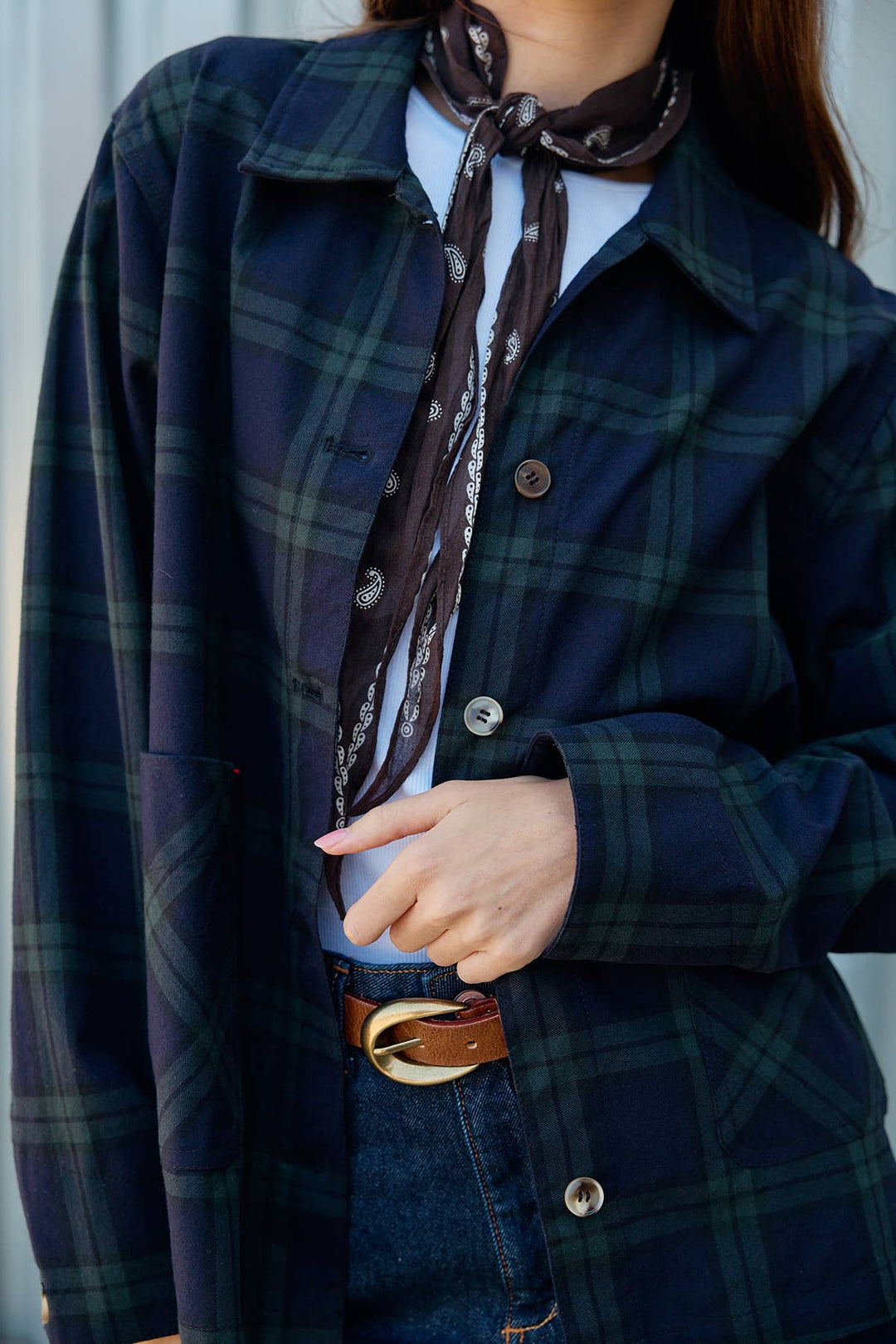 Raisonnel | Navy Plaid Button Front Pocket Jacket