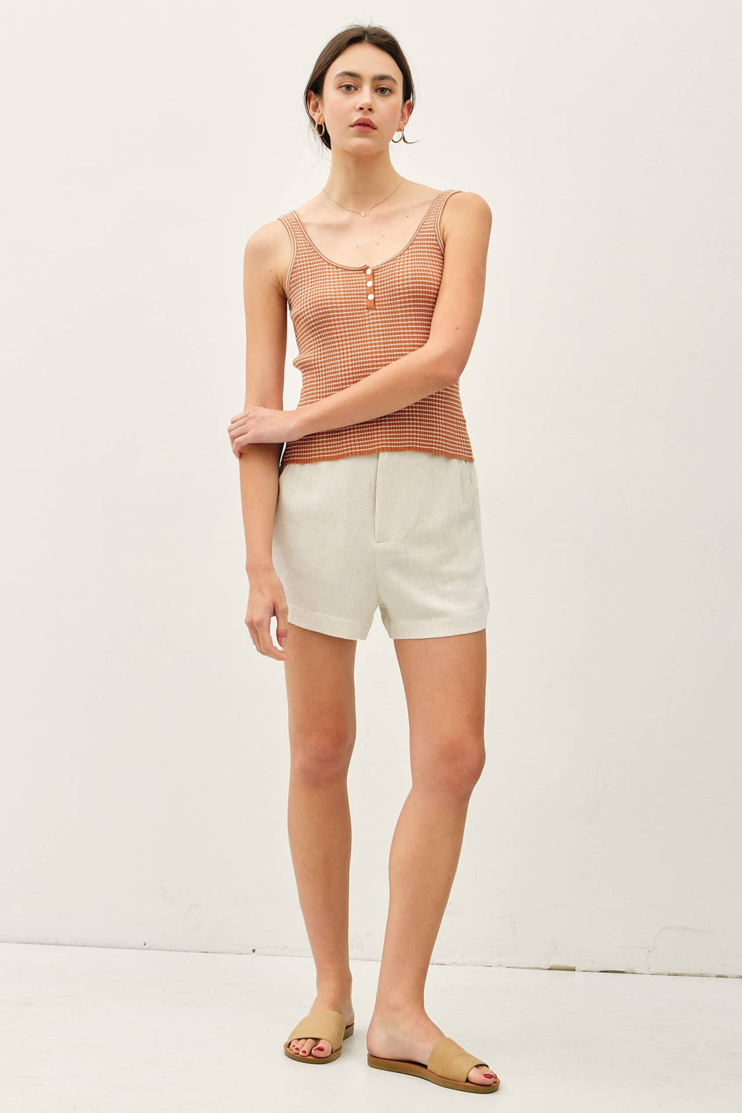 Be Cool | Lightweight striped scoop Neck Button Up Tank