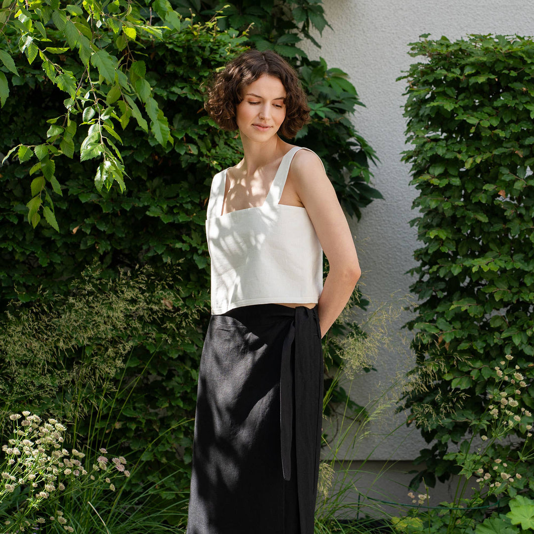 Menique | Linen Pinafore Crop Top with Back Buttons