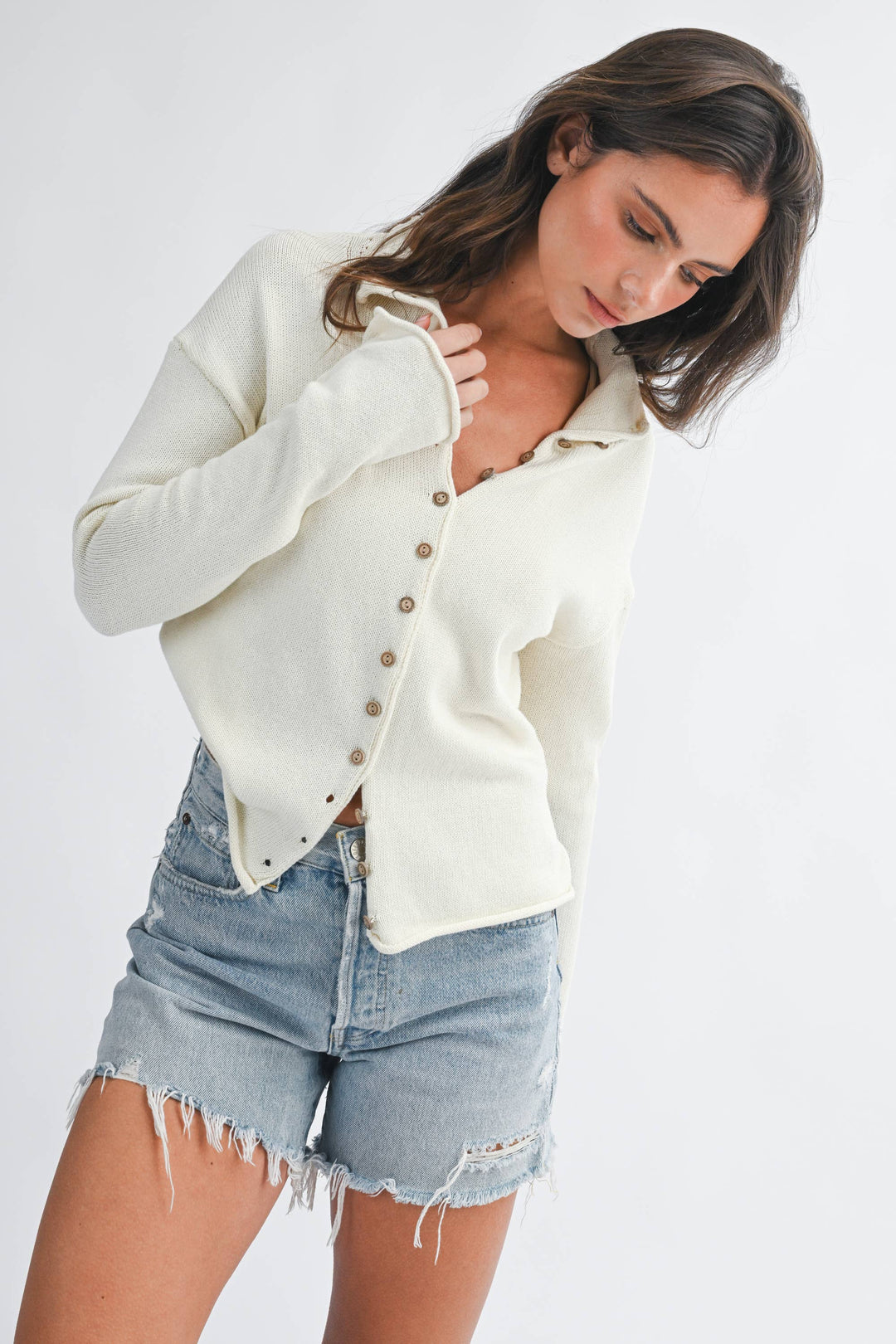 Aemi and Co | Button Front Cropped Knit Cardigan