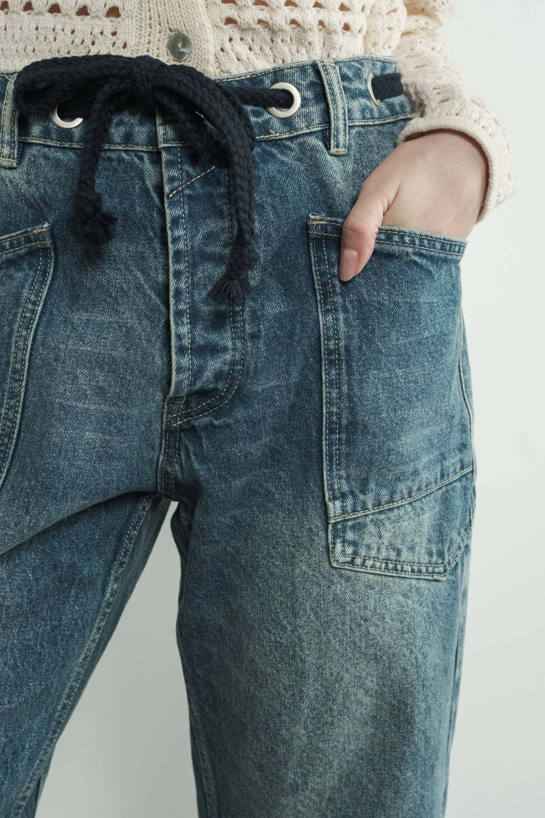 Aaron and Amber | Barrel Denim Pants with Eyelet Waist