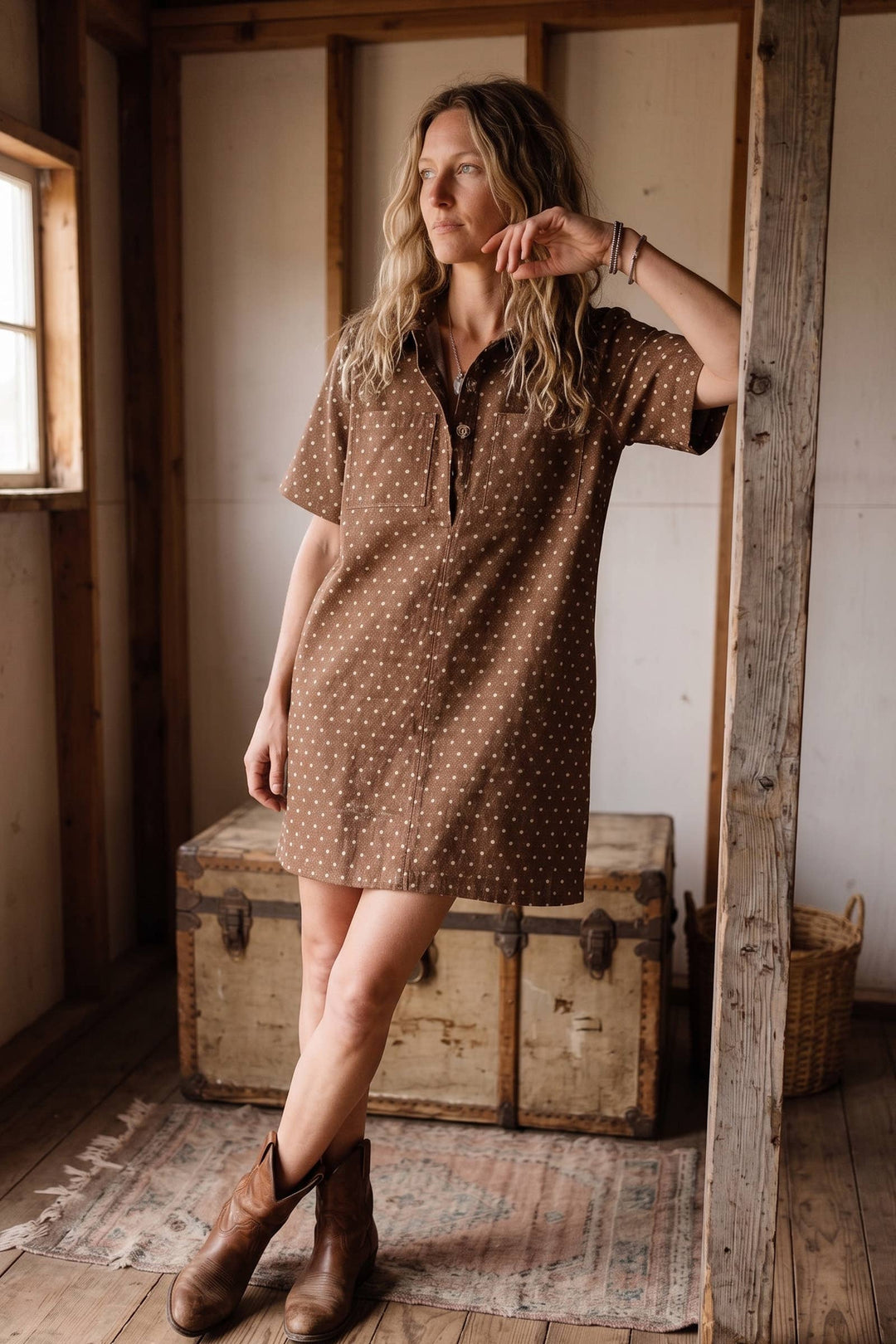 Sewn and Seen | Polka Dot Denim Shirt Dress
