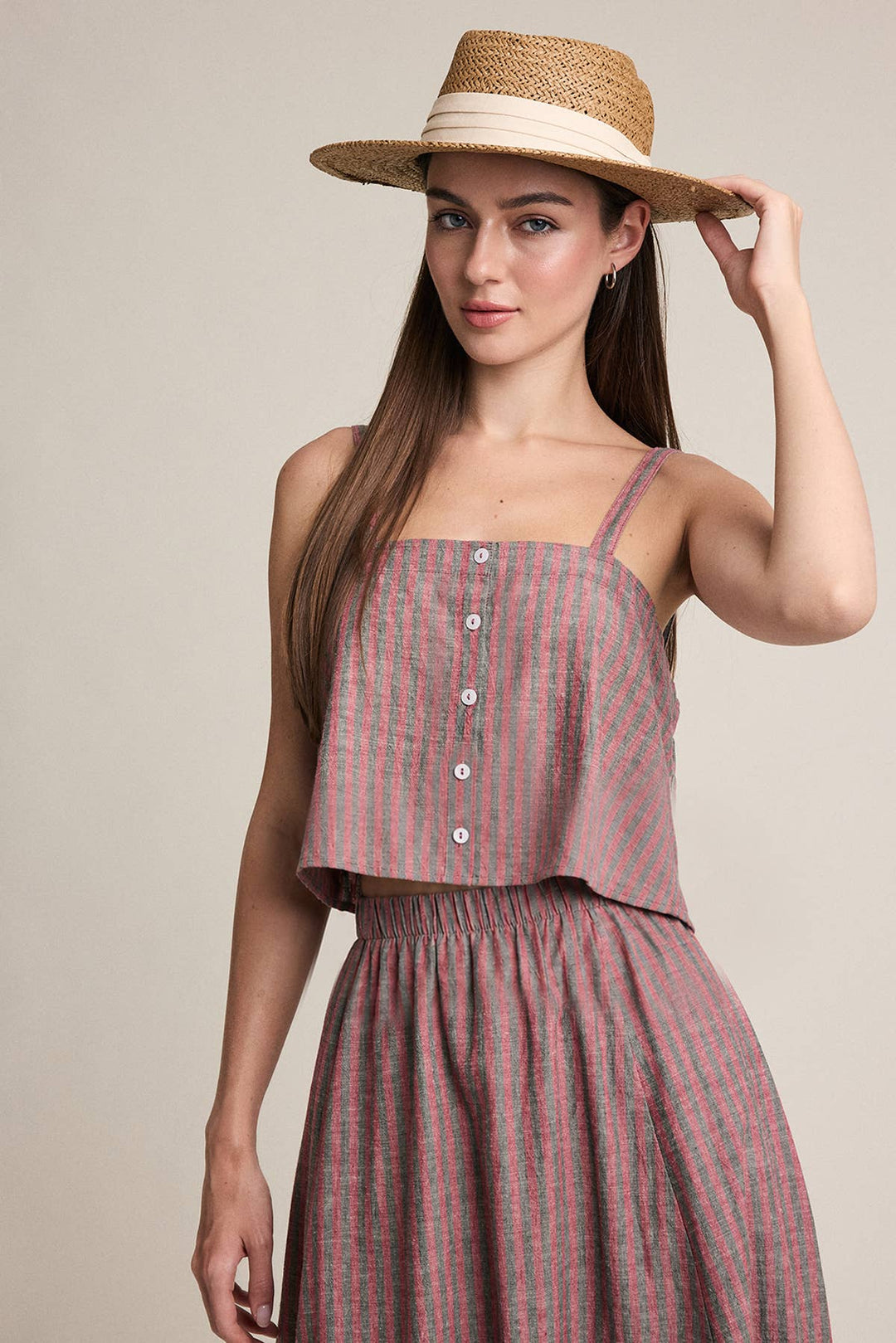 Raisonnel | Striped Linen Blend Button-Front Cami
