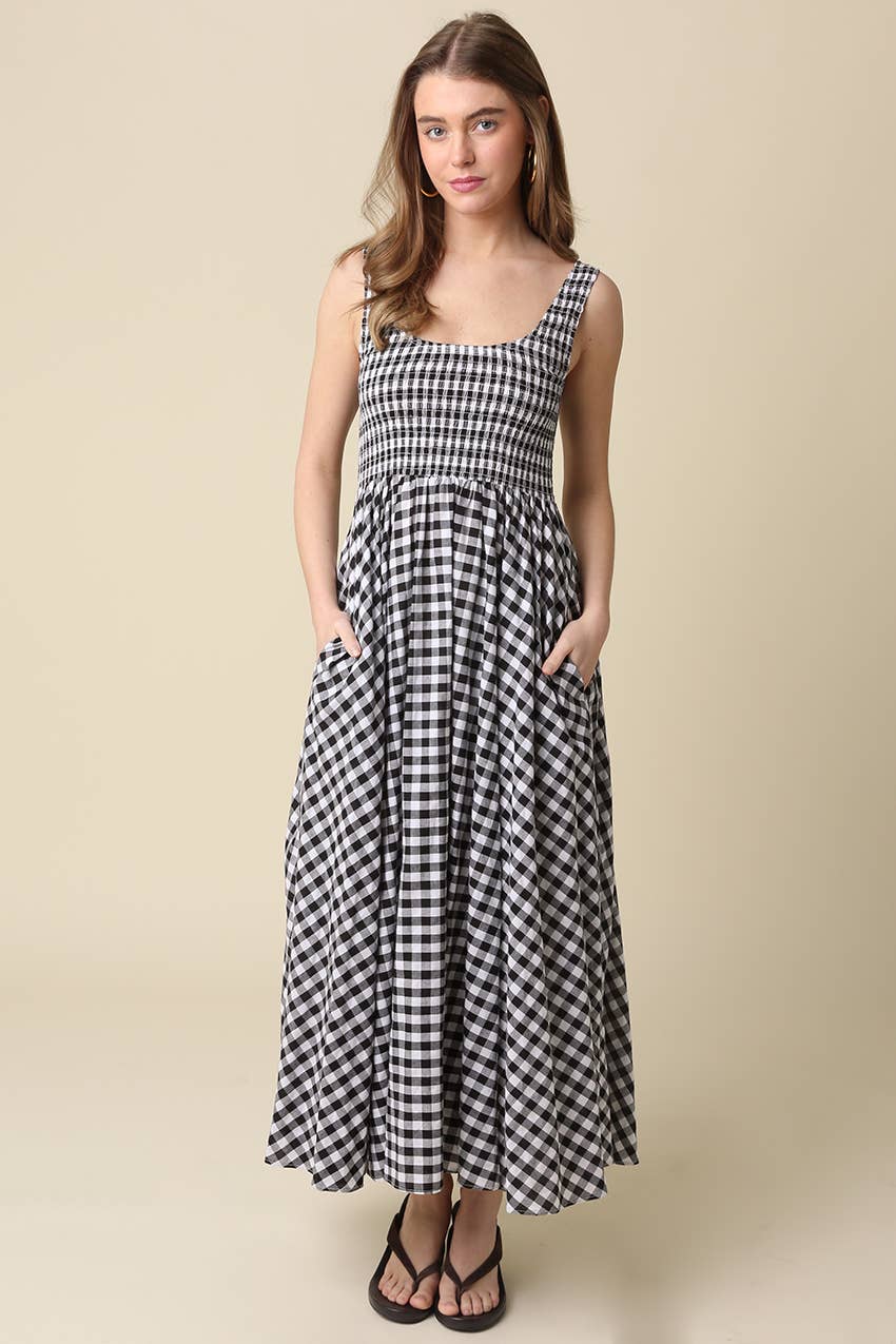 Olivaceous | Maren Gingham Smocked Maxi Dress