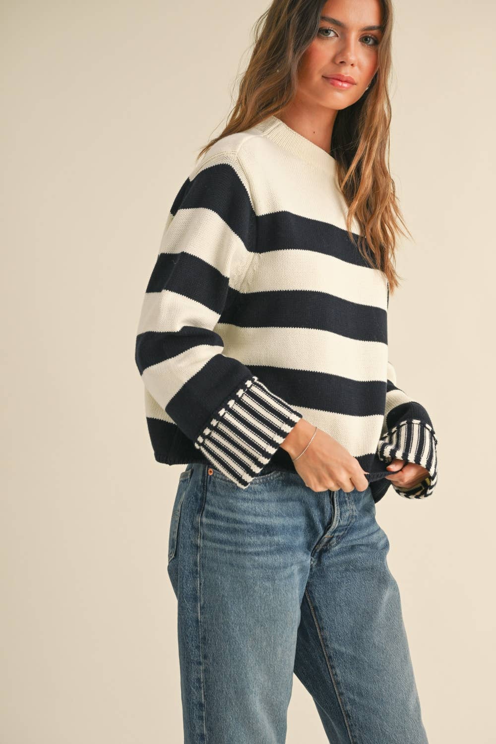 Miou Muse | Mock Neck Cotton Sweater