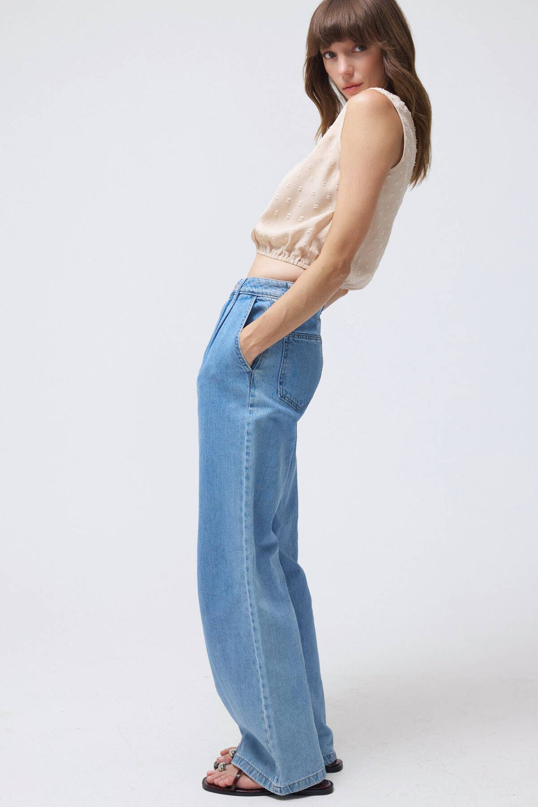 Lara Daisy | Square Neck Lace Trim Elastic Waist Blouse Top