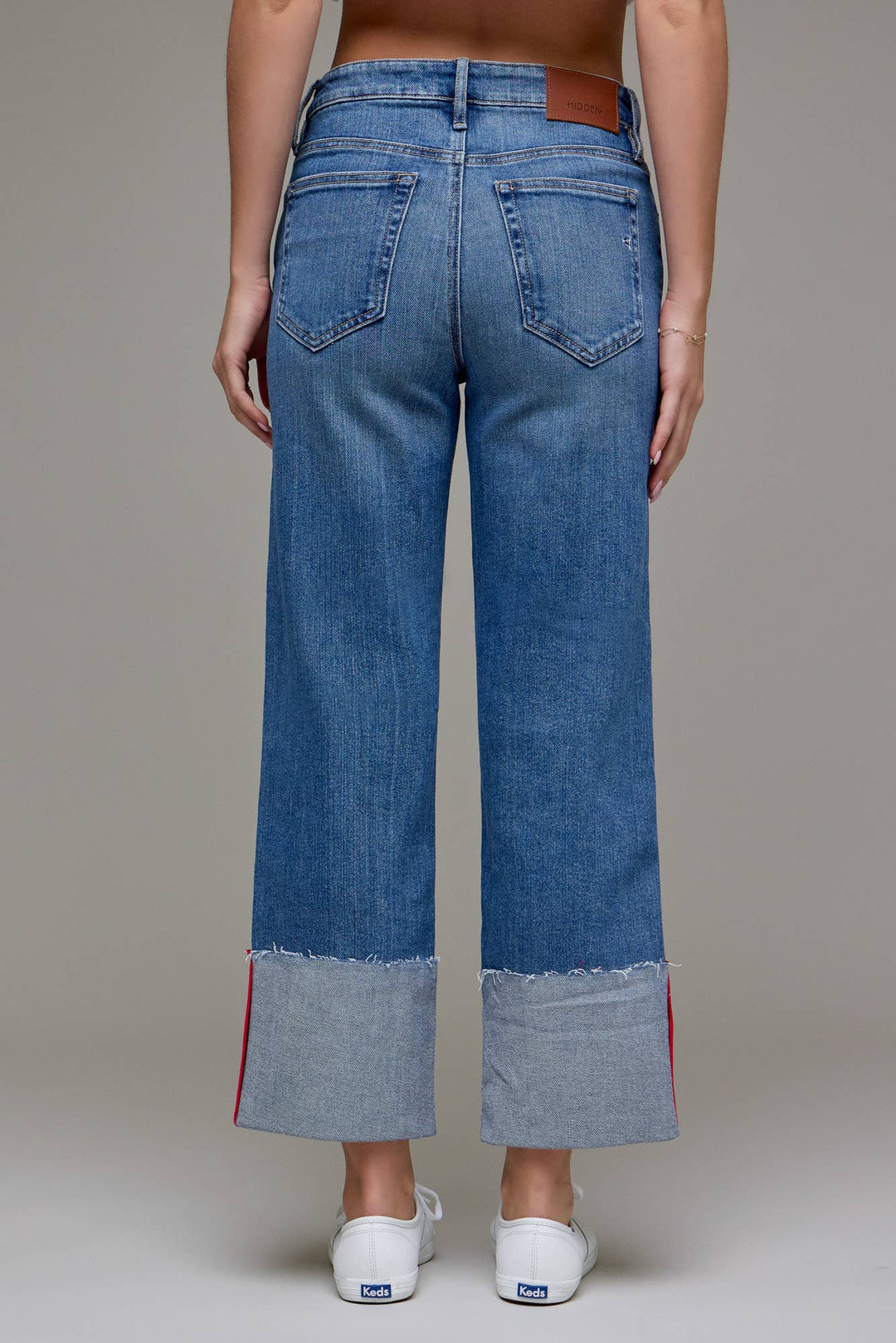 Hidden Jeans | Medium Wash High Rise Cuffed Red Tape Cropped Classic Straight
