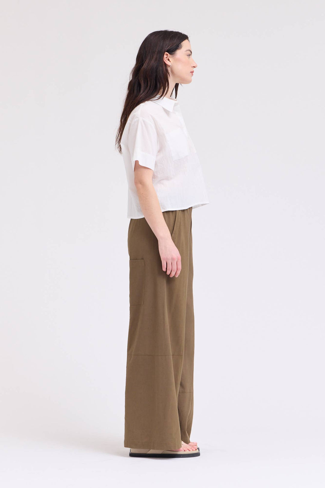 Grade and Gather | Cropped Button Up Shot Sleeve Top 