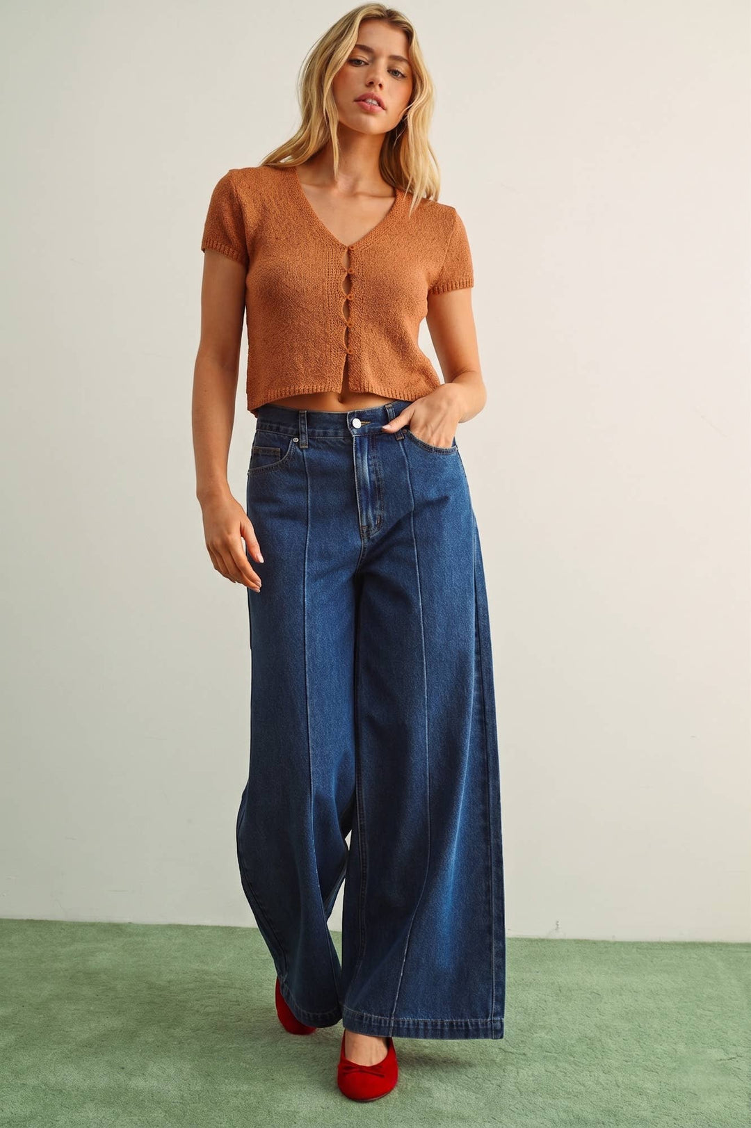 Miou Muse | Cap Sleeve Button Front Top