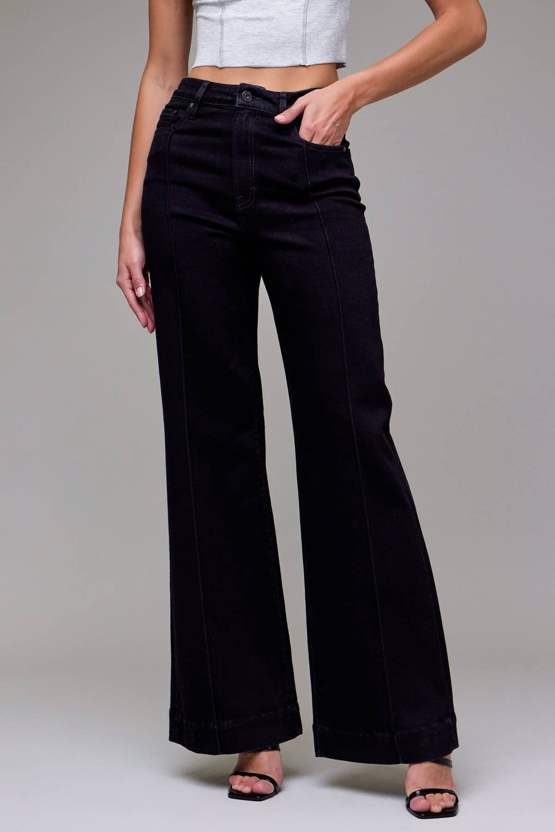 Hidden Jeans | Black Stretch Pintuck High Rise Comfort Flare