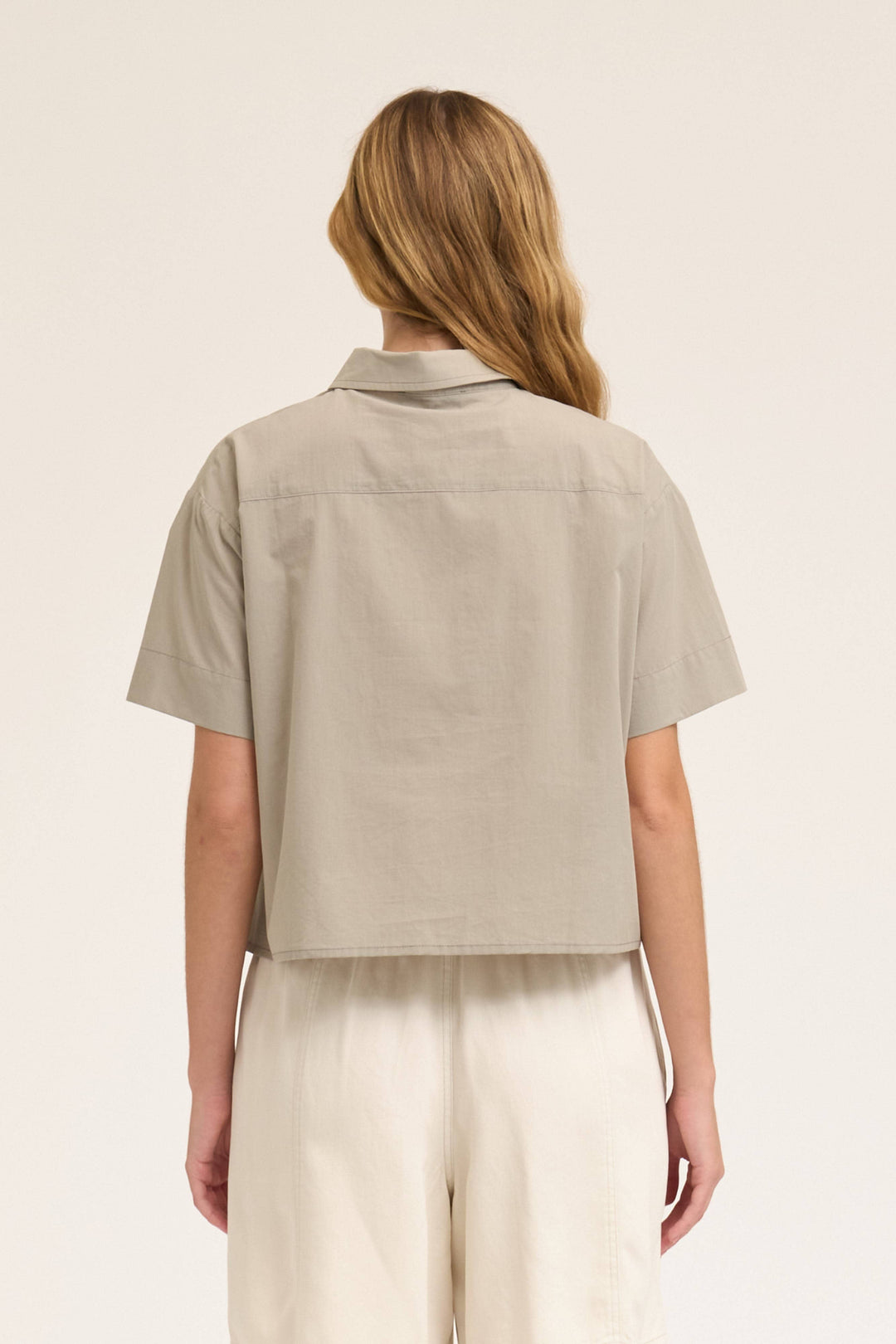 Grade and Gather | Cropped Button Up Shot Sleeve Top 