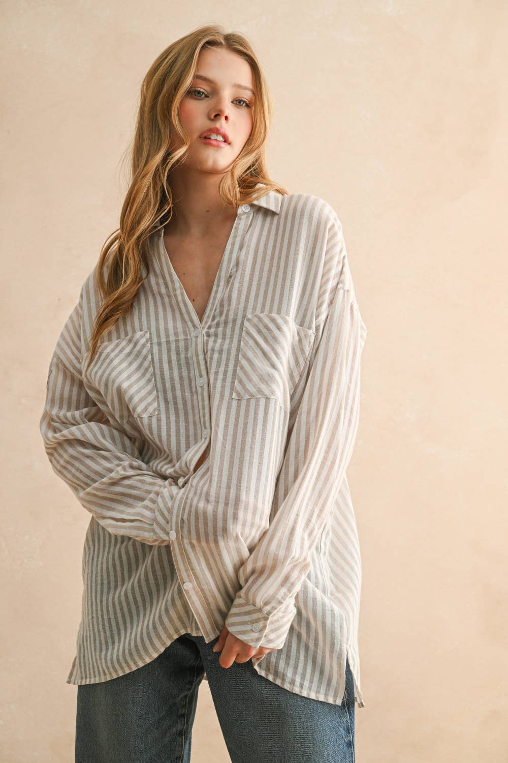 Miou Muse | Striped Button Down Shirt