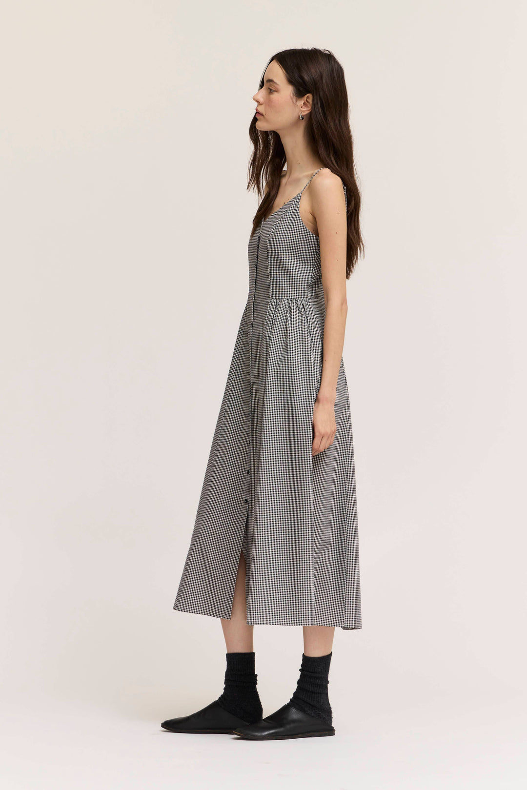 Grade and Gather | Strappy Button Down Gingham Midi Dress