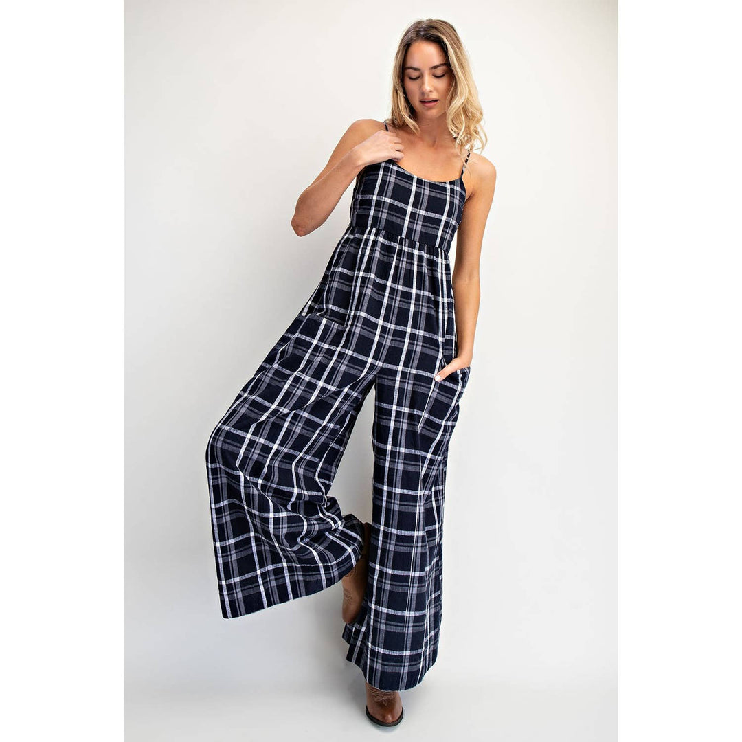 Cotierra | Checker Smocked Back Cami Jumpsuit