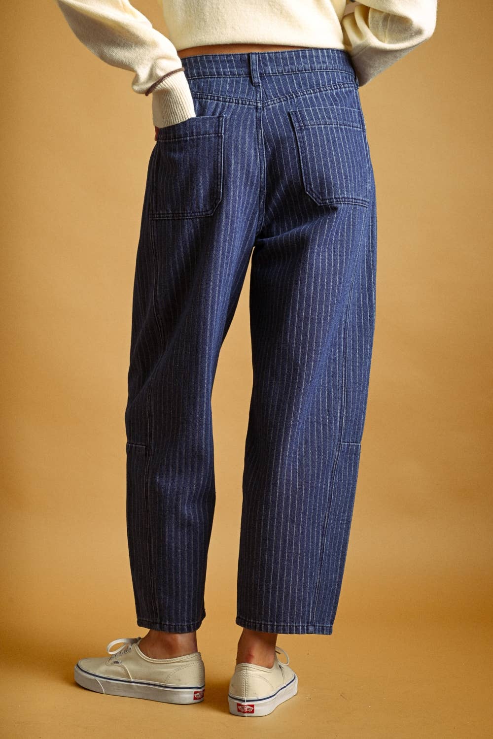 Miou Muse | Pinstriped Denim Barrel Pants