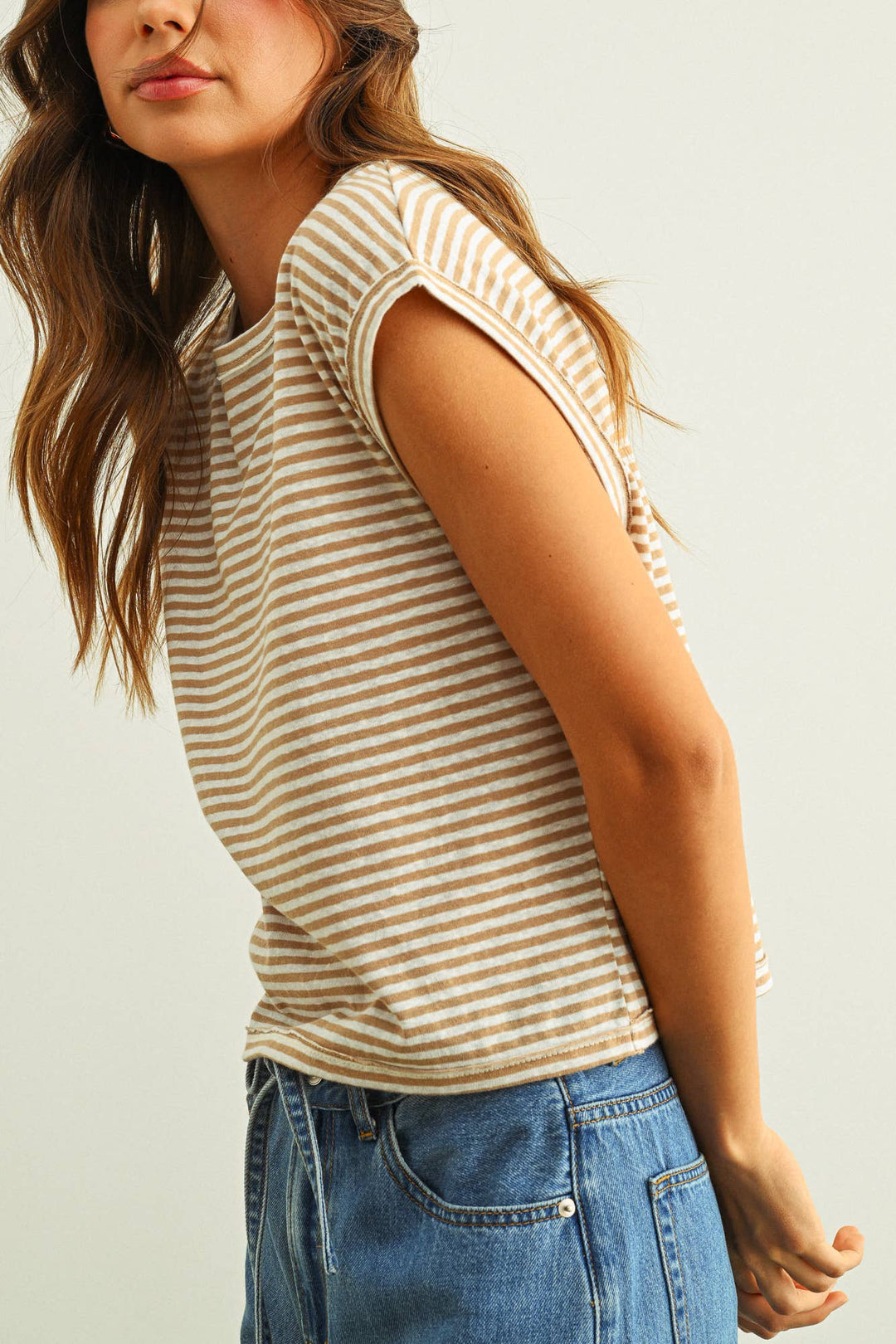 Miou Muse | Stripe Pattern Slub Top